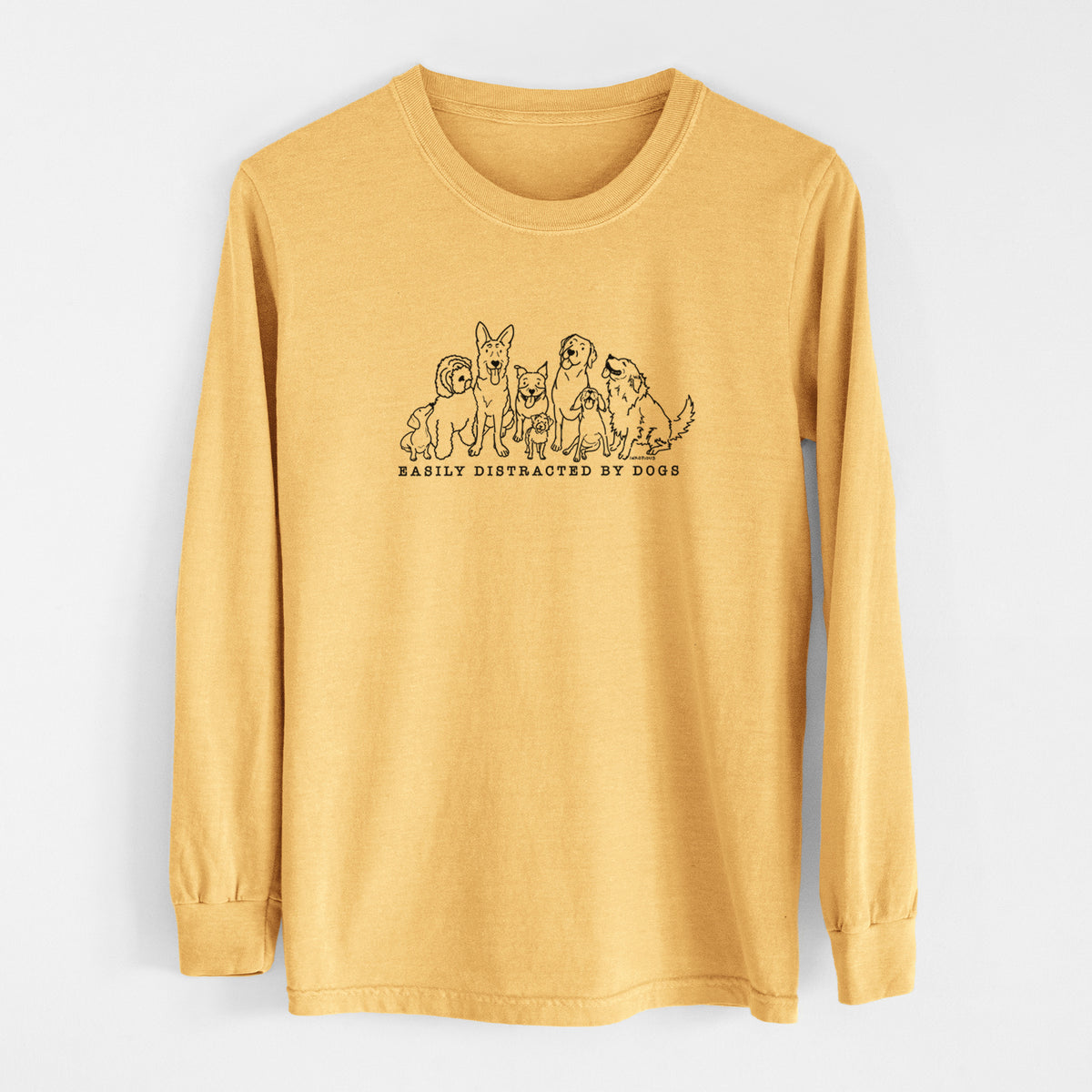 Distracted by Dogs - Men&#39;s Heavyweight 100% Cotton Long Sleeve