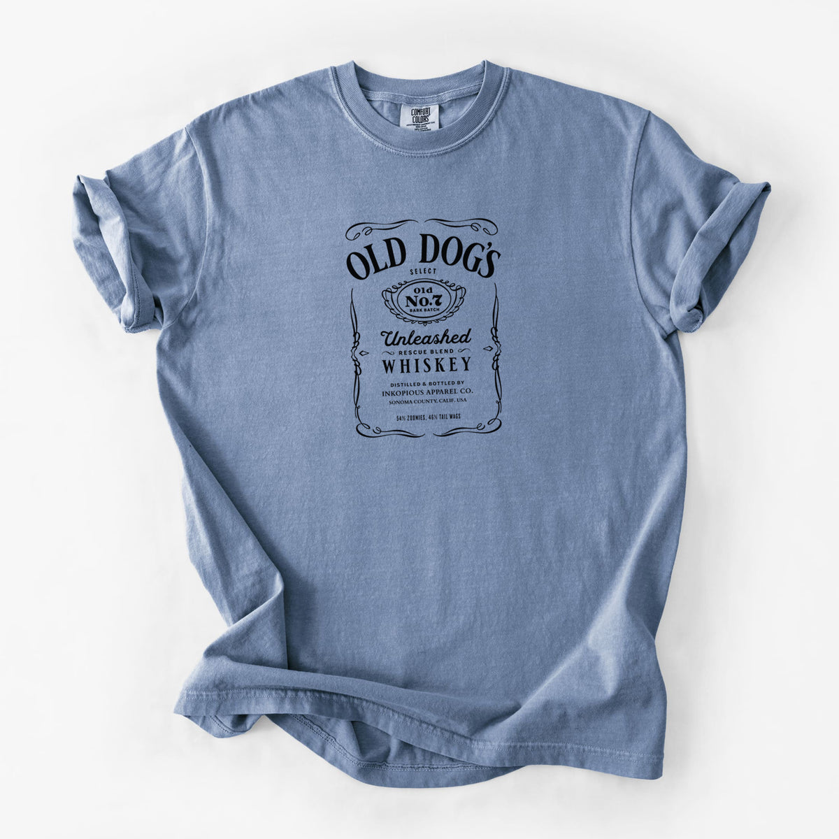 Old Dog’s No. 7 – Unleashed Whiskey - Unisex Comfort Colors Garment-Dyed Heavyweight T-shirt in Blue Jean