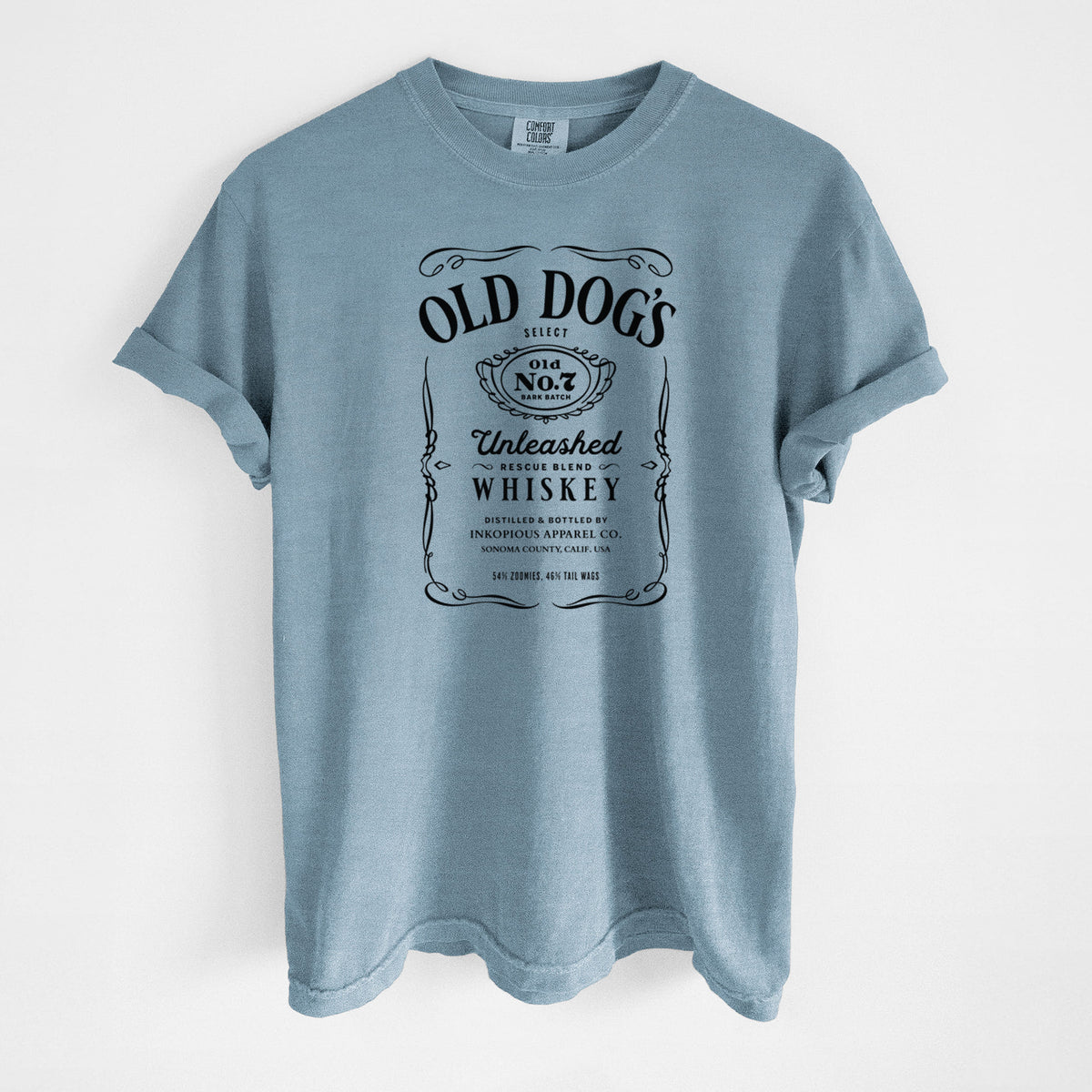 Old Dog’s No. 7 – Unleashed Whiskey - Unisex Comfort Colors Garment-Dyed Heavyweight T-shirt in Steel Blue