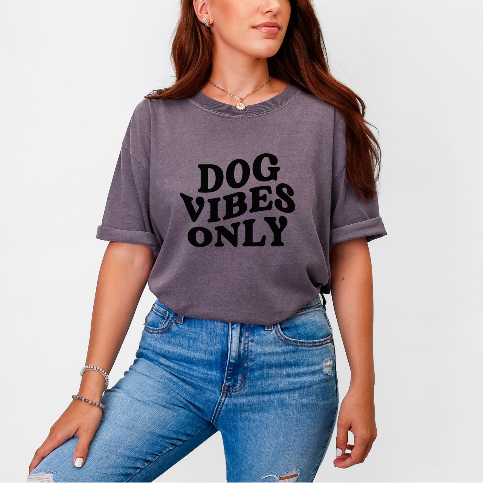 Dog Vibes Only - Unisex Comfort Colors Garment-Dyed Heavyweight T-shirt, worn by model