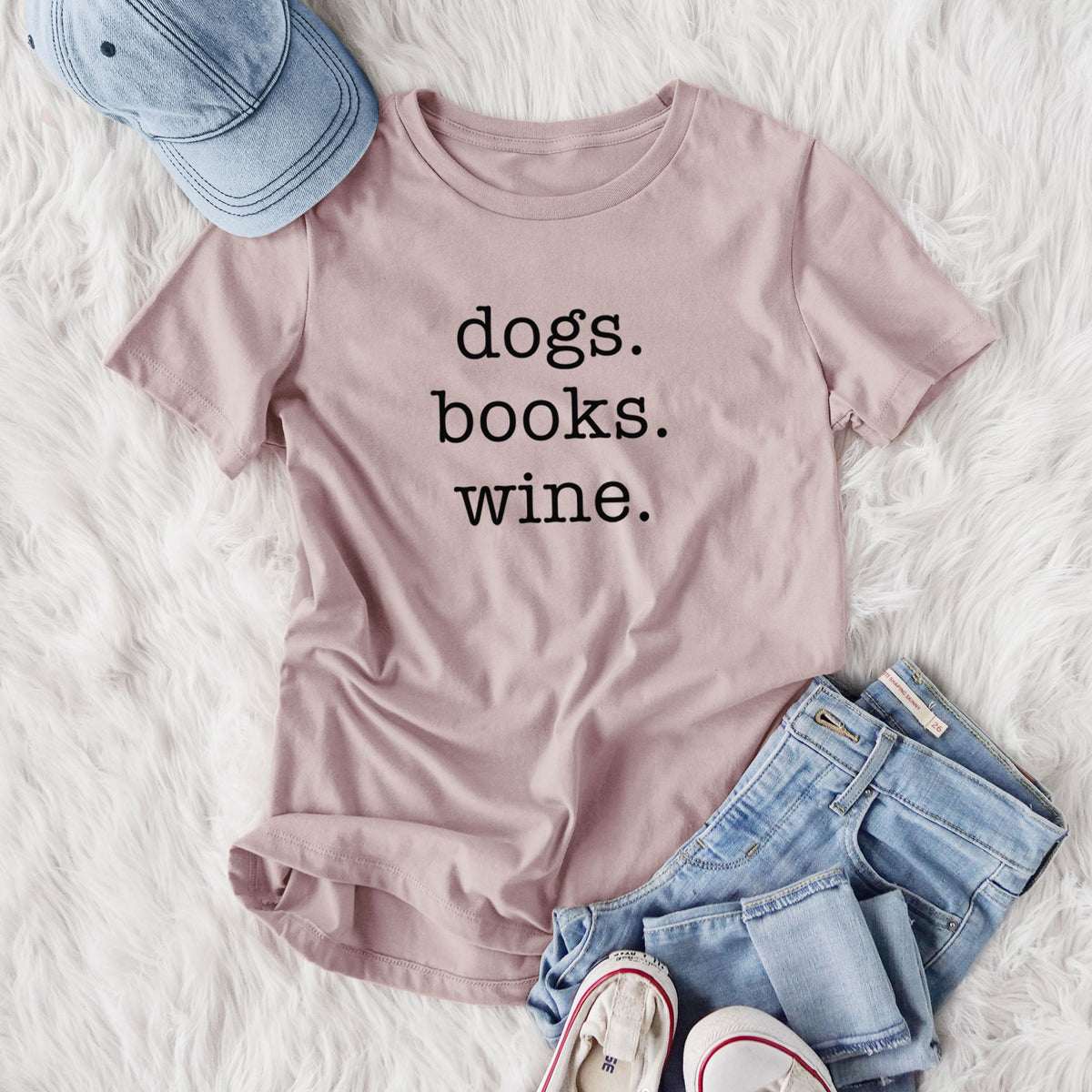 dogs. books. wine. - Women's Lightweight Relaxed Fit 100% Cotton Crewneck