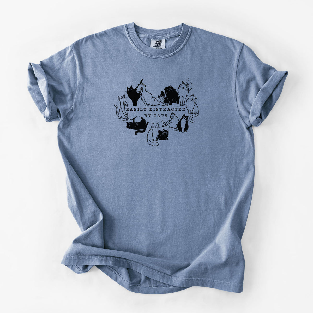 Easily Distracted by Cats - Unisex Comfort Colors Garment-Dyed Heavyweight T-shirt in Blue Jean