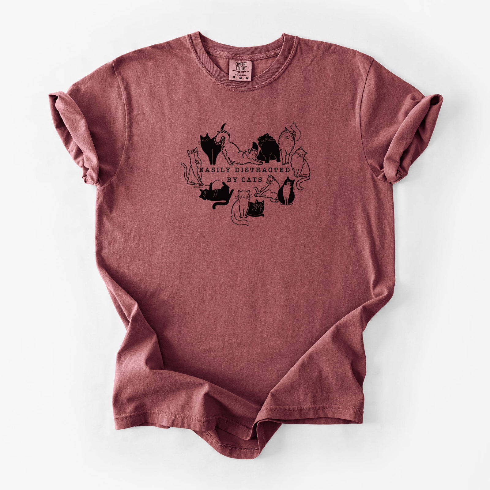 Easily Distracted by Cats - Unisex Comfort Colors Garment-Dyed Heavyweight T-shirt in Brick