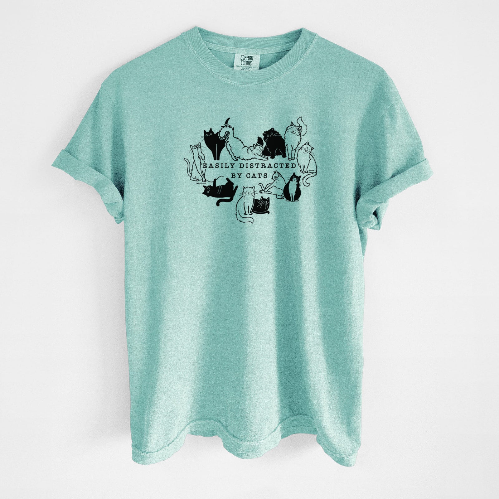 Easily Distracted by Cats - Unisex Comfort Colors Garment-Dyed Heavyweight T-shirt in Chalky Mint