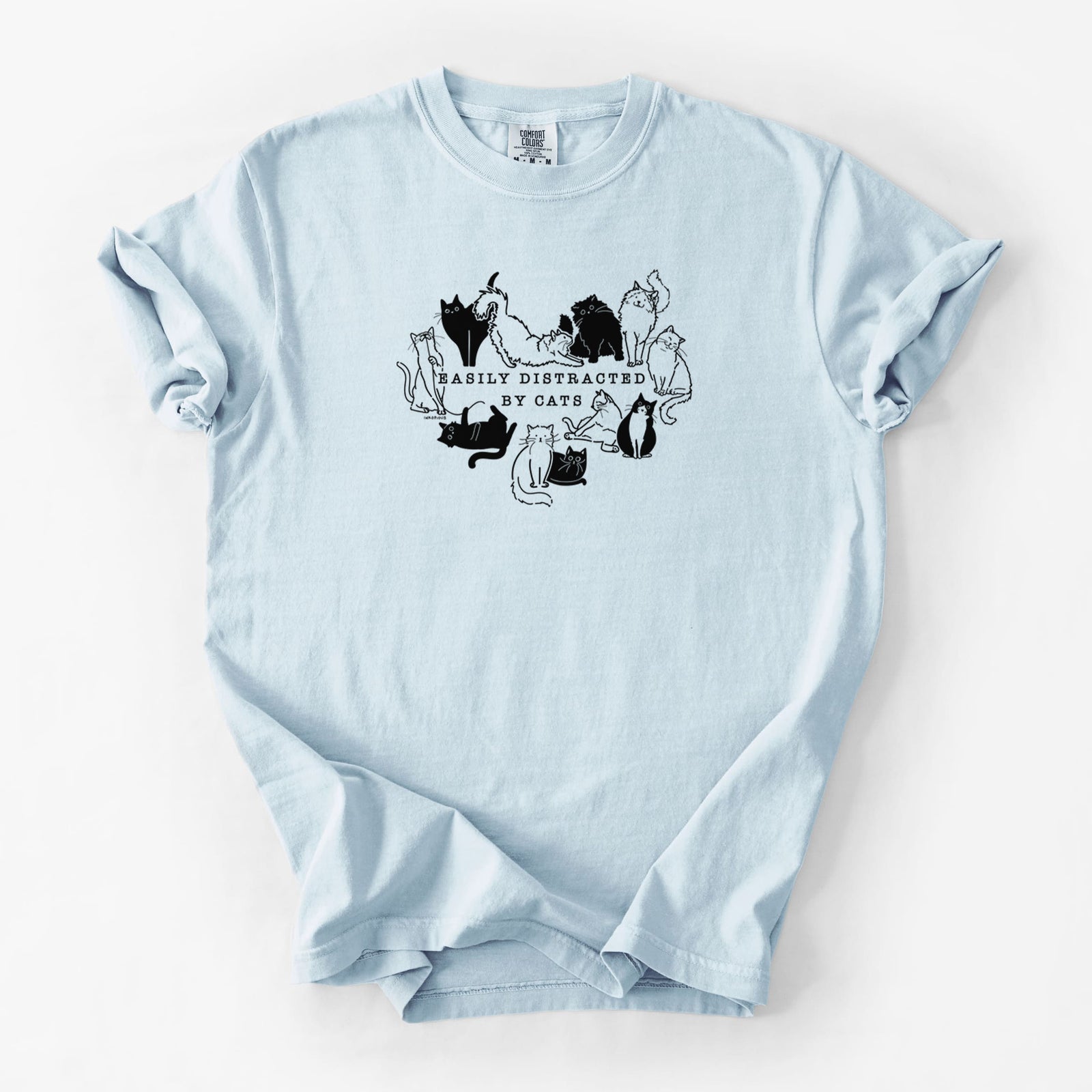 Easily Distracted by Cats - Unisex Comfort Colors Garment-Dyed Heavyweight T-shirt in Chambray