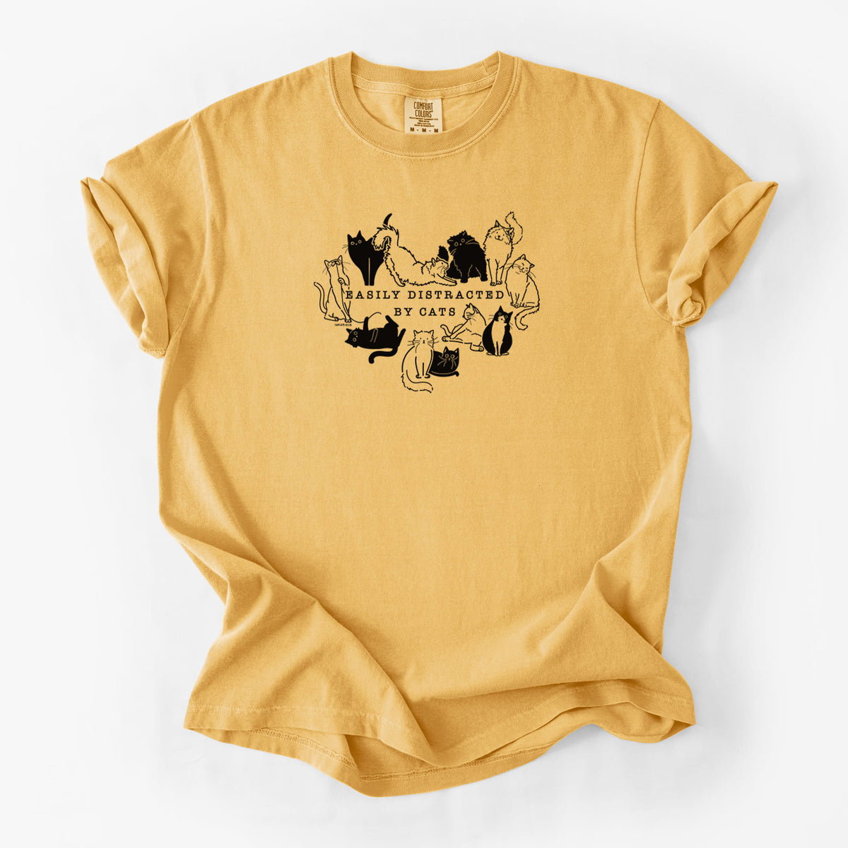 Easily Distracted by Cats - Unisex Comfort Colors Garment-Dyed Heavyweight T-shirt in Golden Wheat