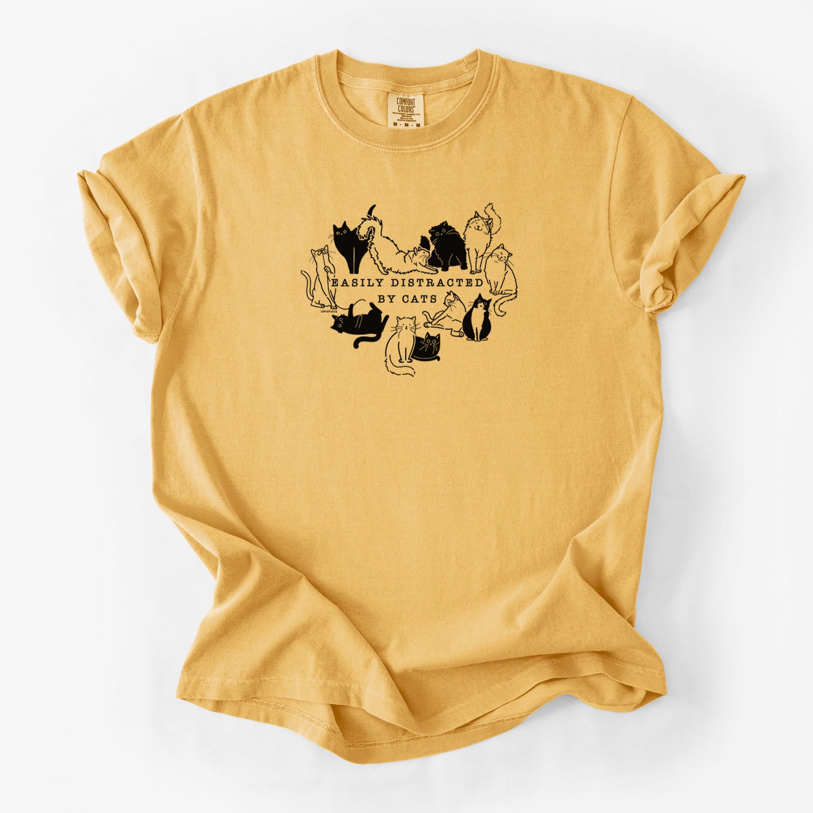 Easily Distracted by Cats - Unisex Comfort Colors Garment-Dyed Heavyweight T-shirt in Golden Wheat