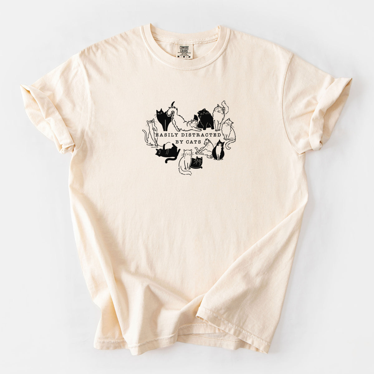 Easily Distracted by Cats - Unisex Comfort Colors Garment-Dyed Heavyweight T-shirt in Ivory