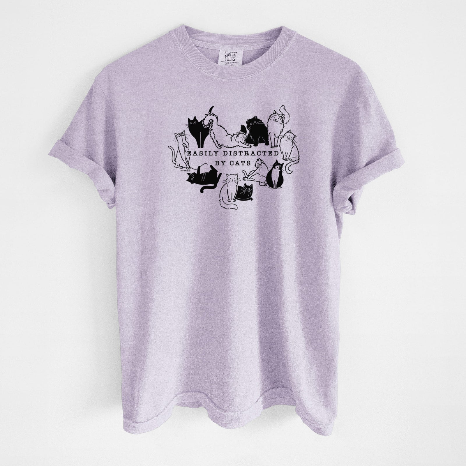 Easily Distracted by Cats - Unisex Comfort Colors Garment-Dyed Heavyweight T-shirt in Orchid