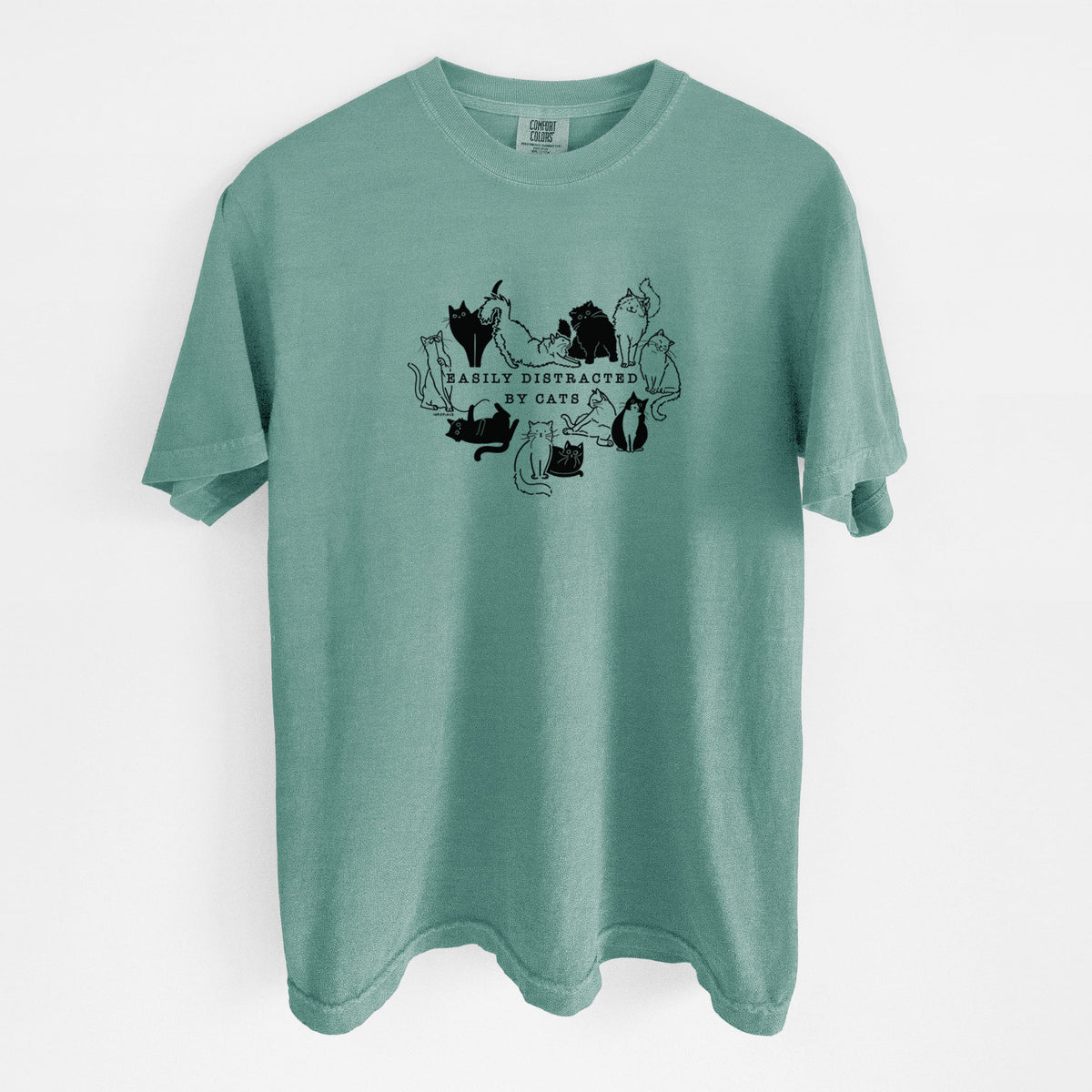 Easily Distracted by Cats - Unisex Comfort Colors Garment-Dyed Heavyweight T-shirt in Reef Green