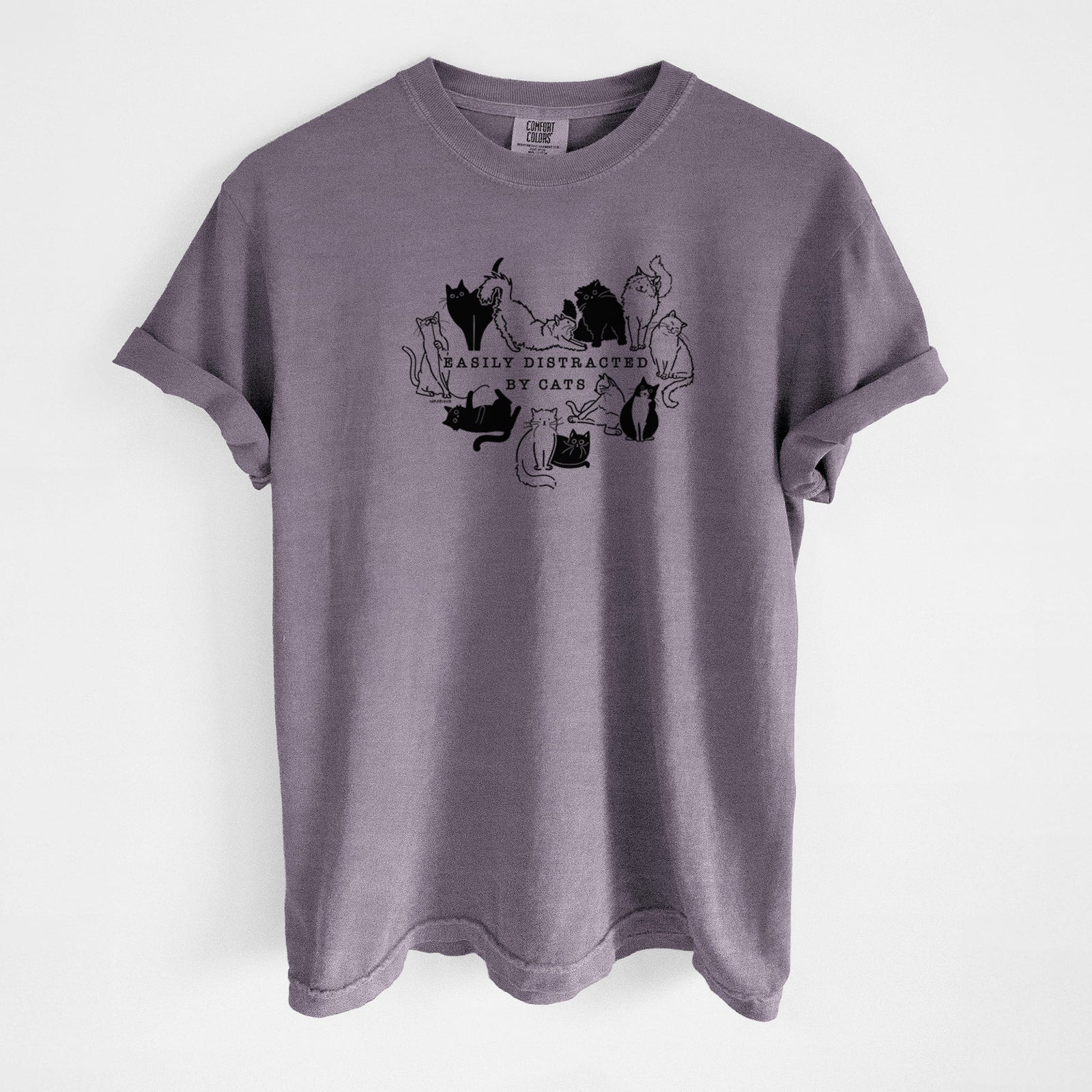 Easily Distracted by Cats - Unisex Comfort Colors Garment-Dyed Heavyweight T-shirt in Wine