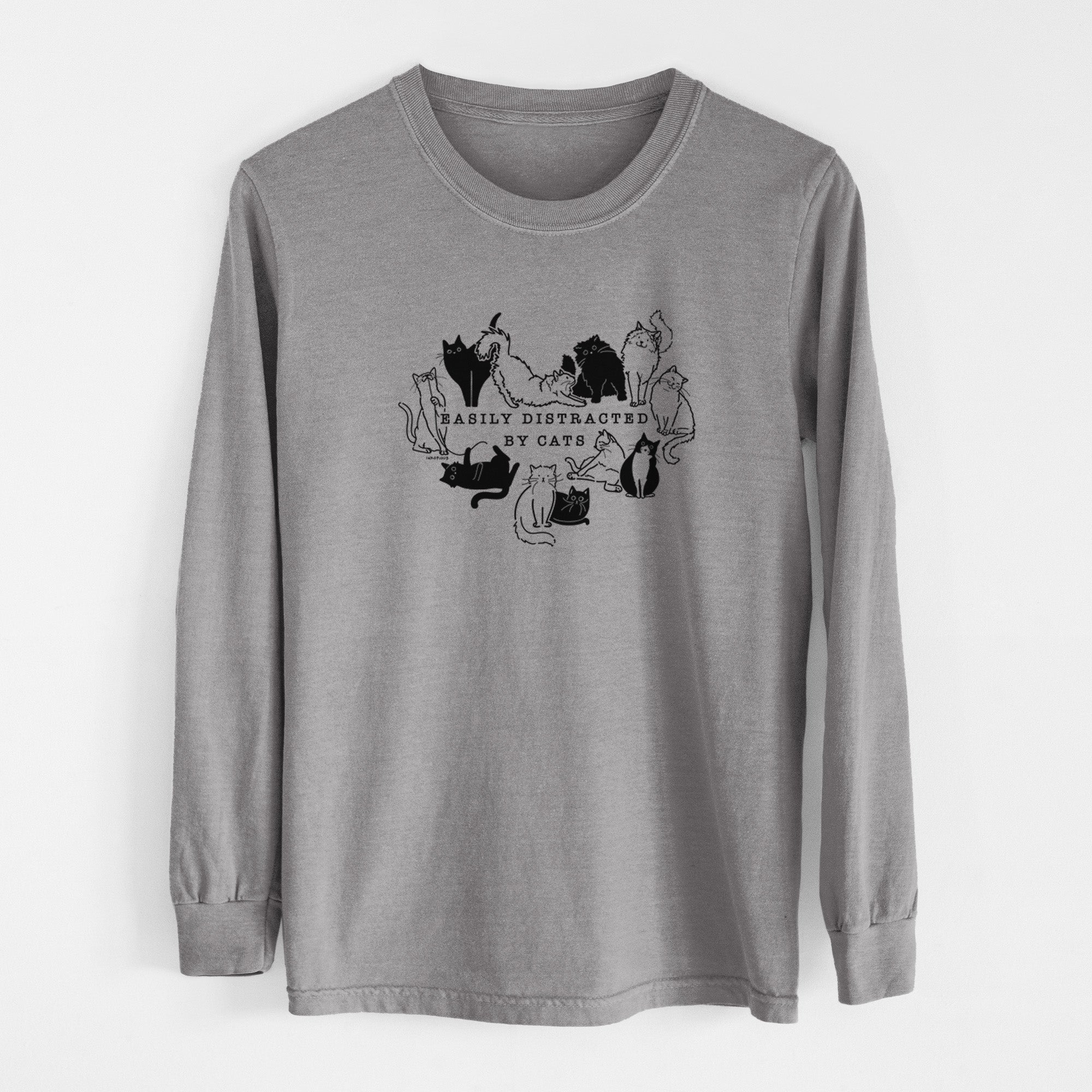 Easily Distracted by Cats - Men's Heavyweight 100% Cotton Long Sleeve