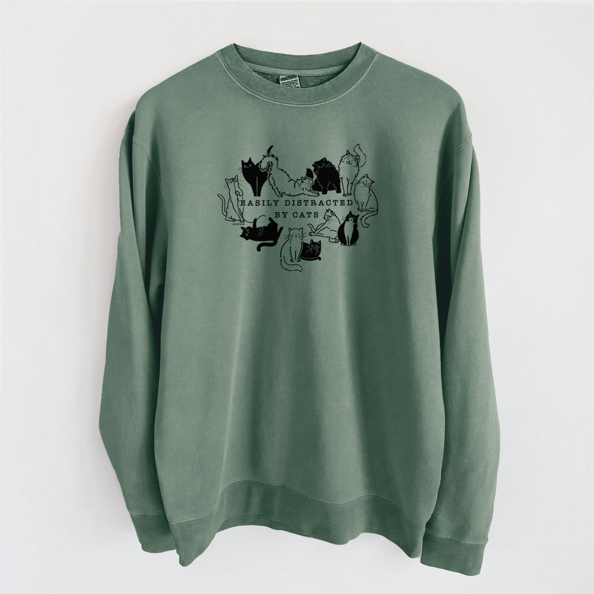 Easily Distracted by Cats - Unisex Pigment Dyed Crew Sweatshirt in Alpine Green