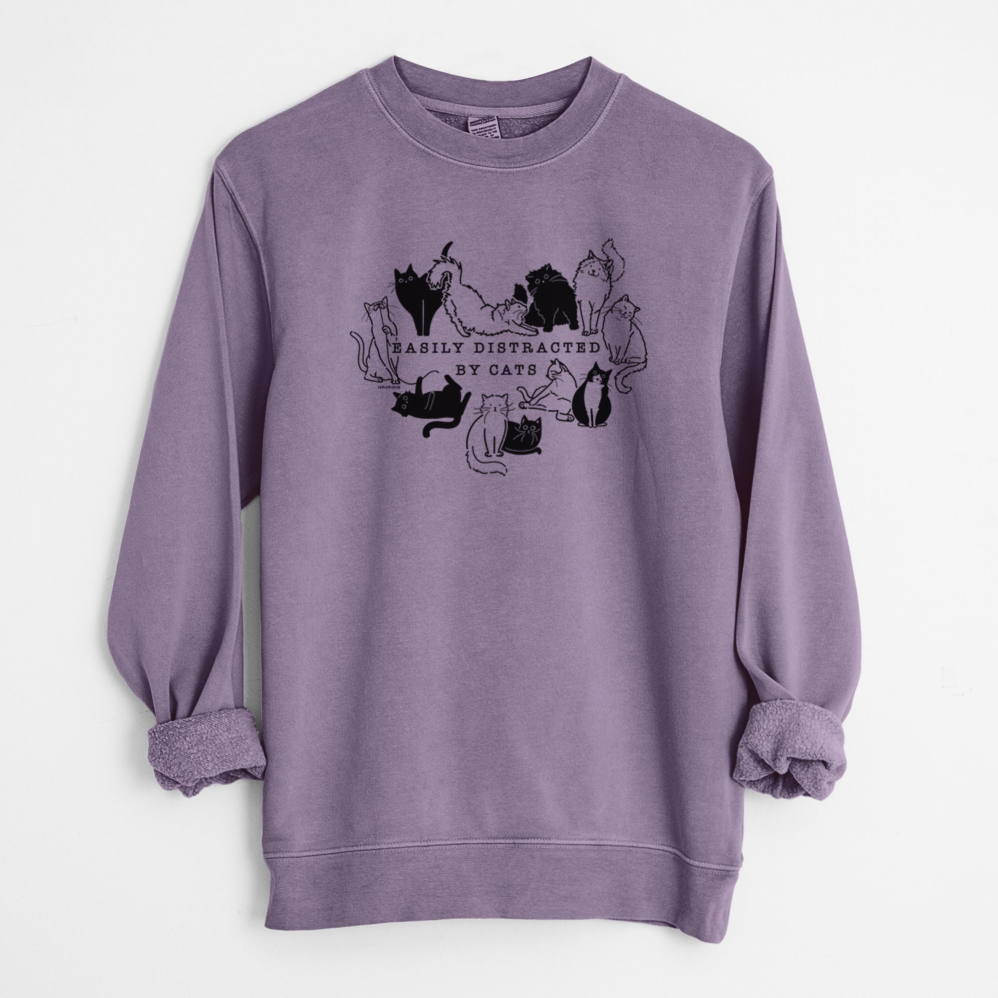 Easily Distracted by Cats - Unisex Pigment Dyed Crew Sweatshirt