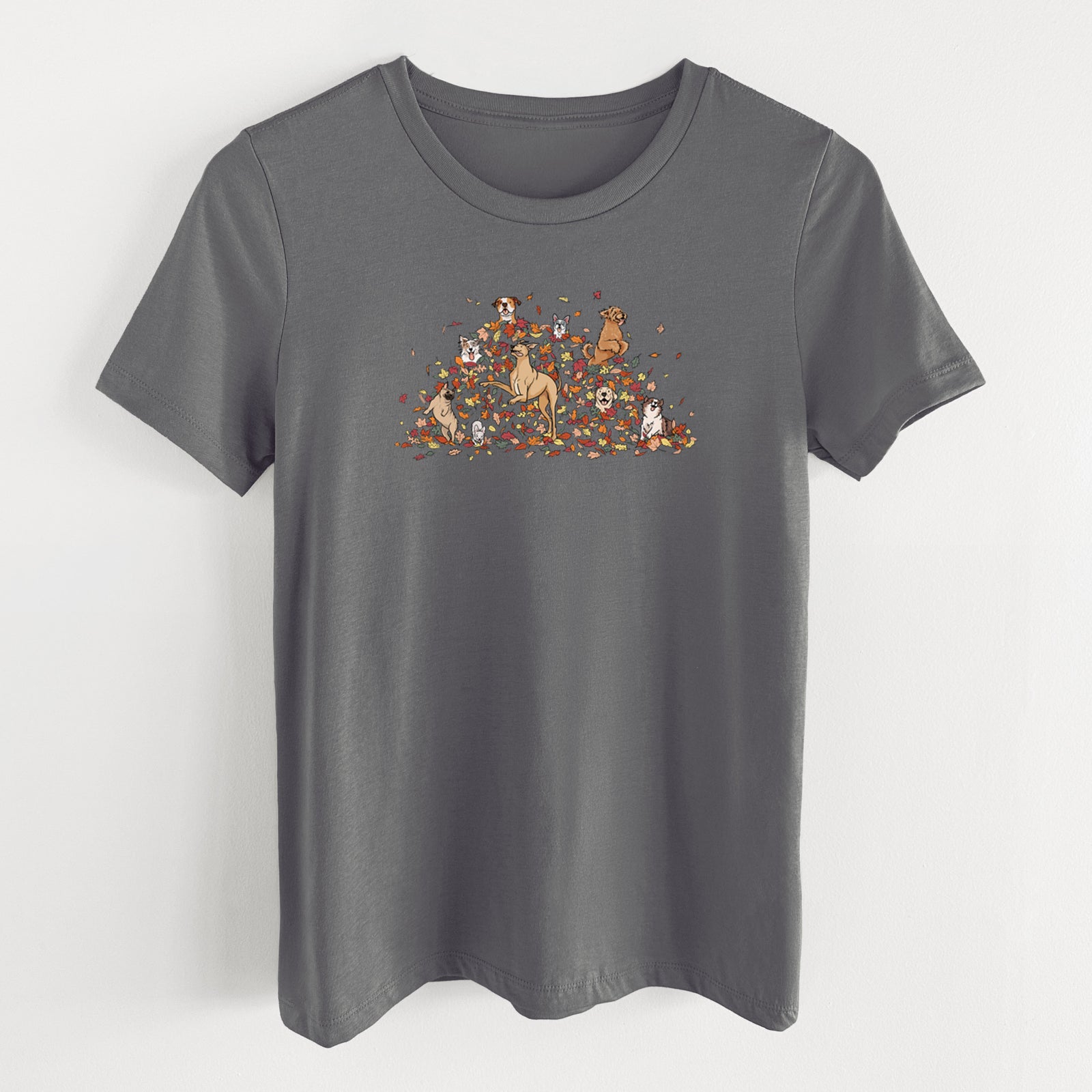Fall Leaf Pile Pups - Women's Lightweight Relaxed Fit 100% Cotton Crewneck