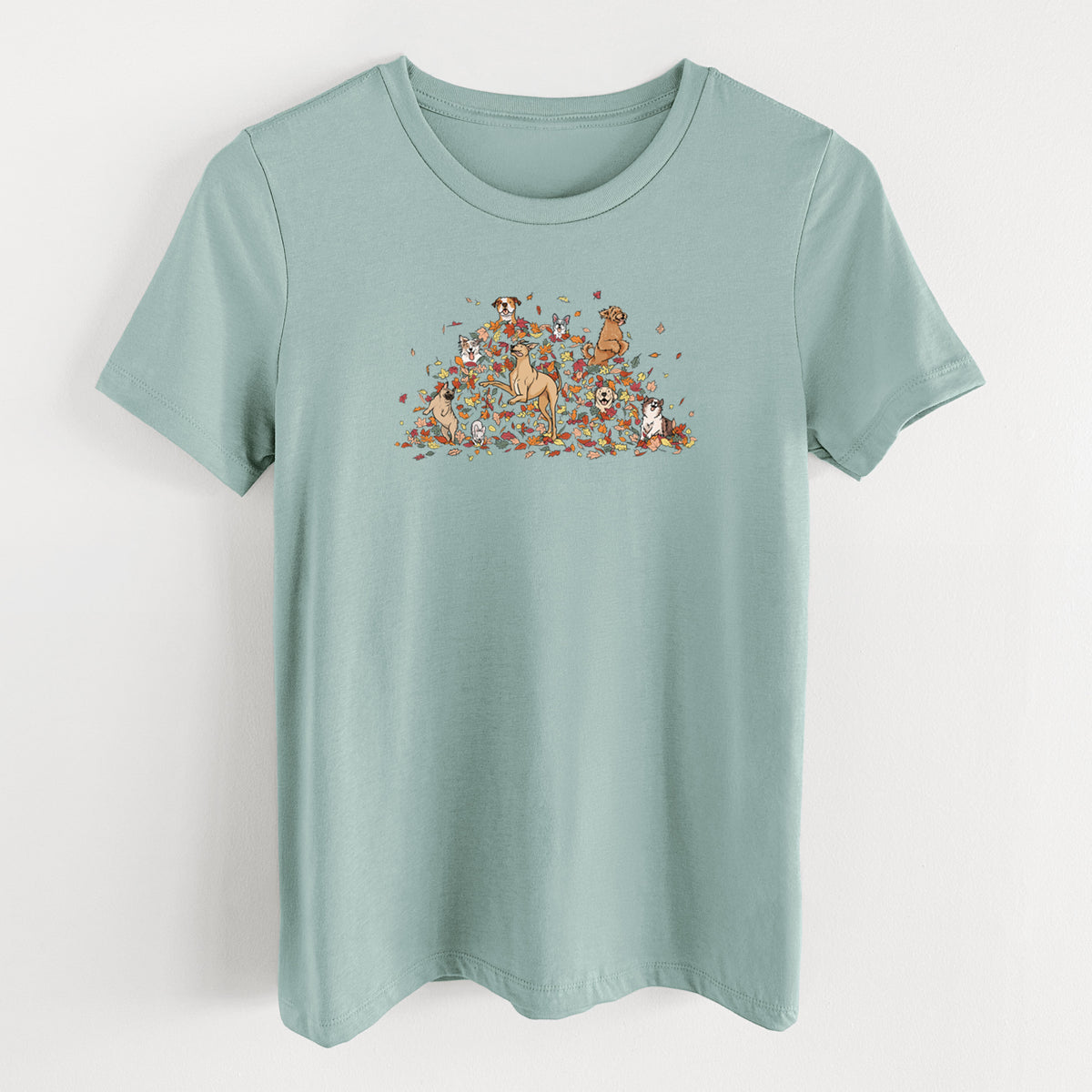 Fall Leaf Pile Pups - Women's Lightweight Relaxed Fit 100% Cotton Crewneck