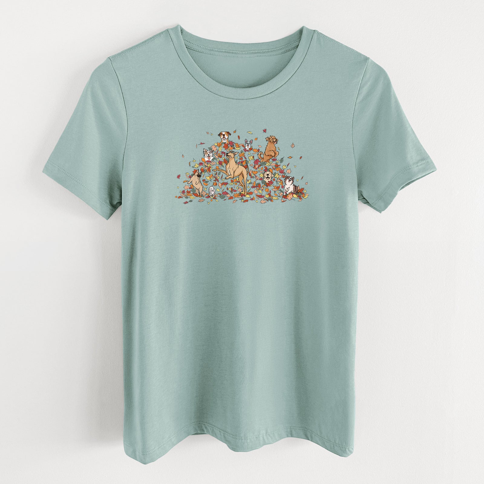 Fall Leaf Pile Pups - Women's Lightweight Relaxed Fit 100% Cotton Crewneck