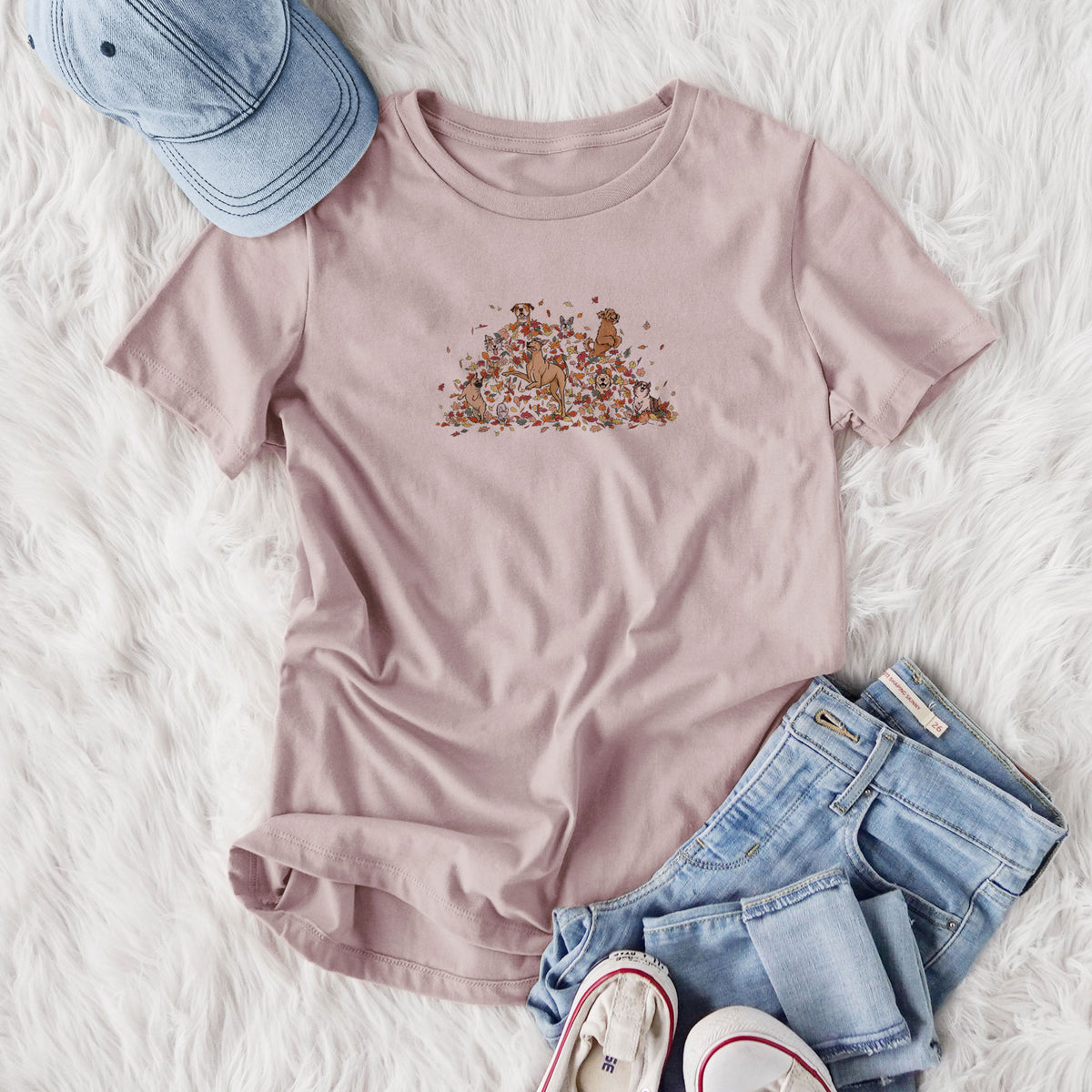 Fall Leaf Pile Pups - Women's Lightweight Relaxed Fit 100% Cotton Crewneck