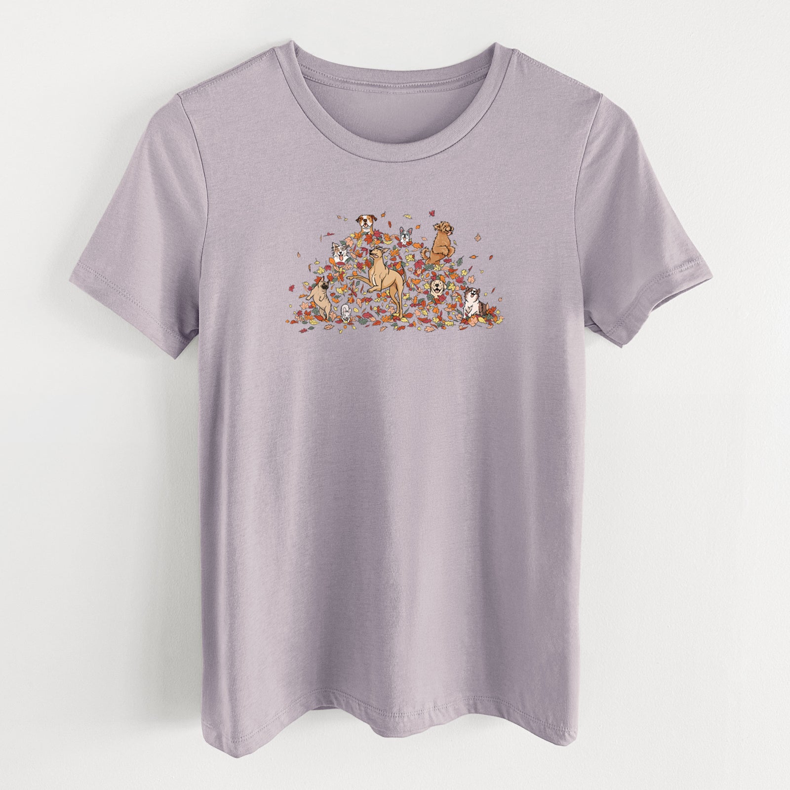 Fall Leaf Pile Pups - Women's Lightweight Relaxed Fit 100% Cotton Crewneck
