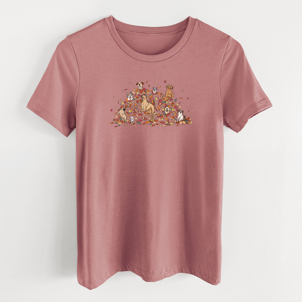 Fall Leaf Pile Pups - Women's Lightweight Relaxed Fit 100% Cotton Crewneck