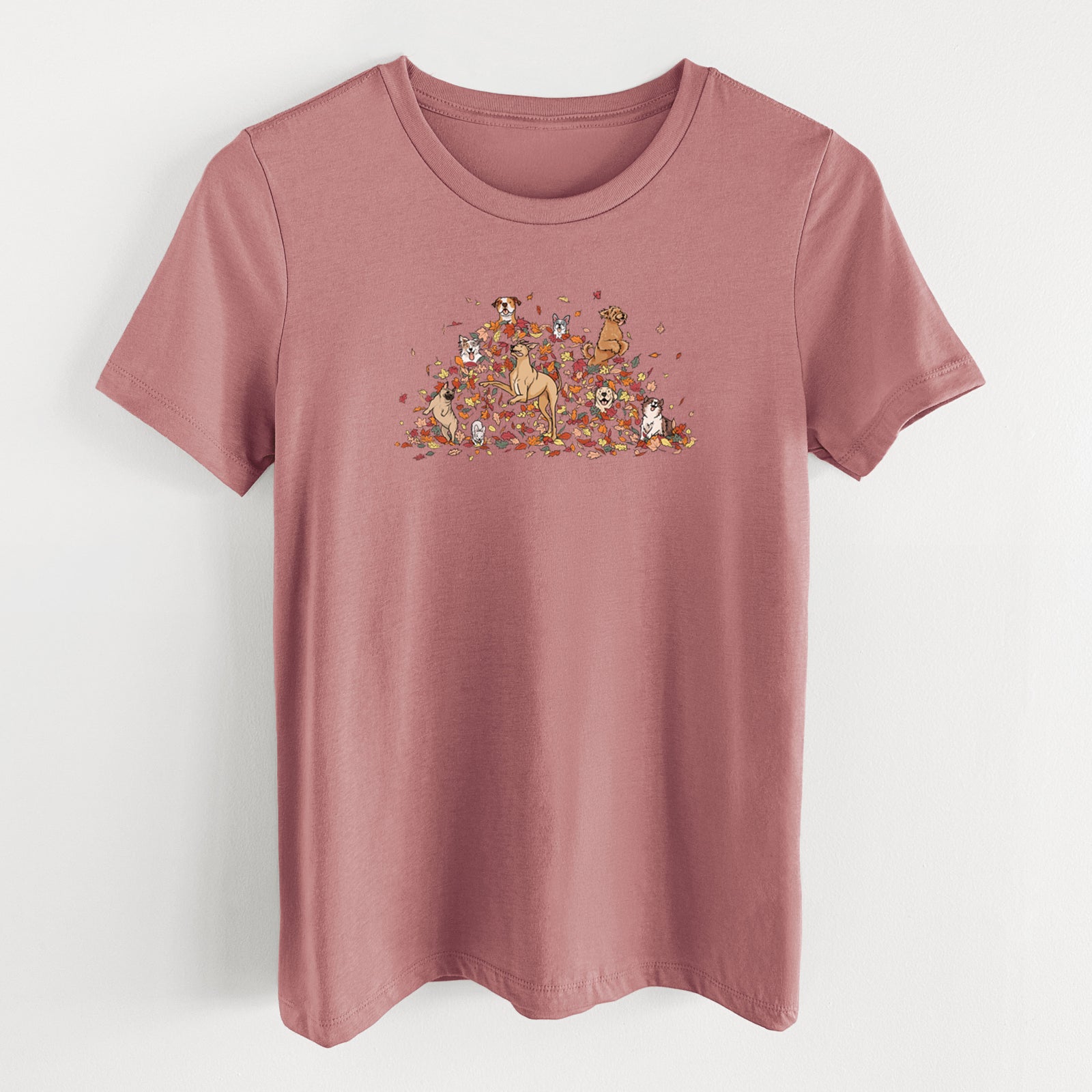 Fall Leaf Pile Pups - Women's Lightweight Relaxed Fit 100% Cotton Crewneck