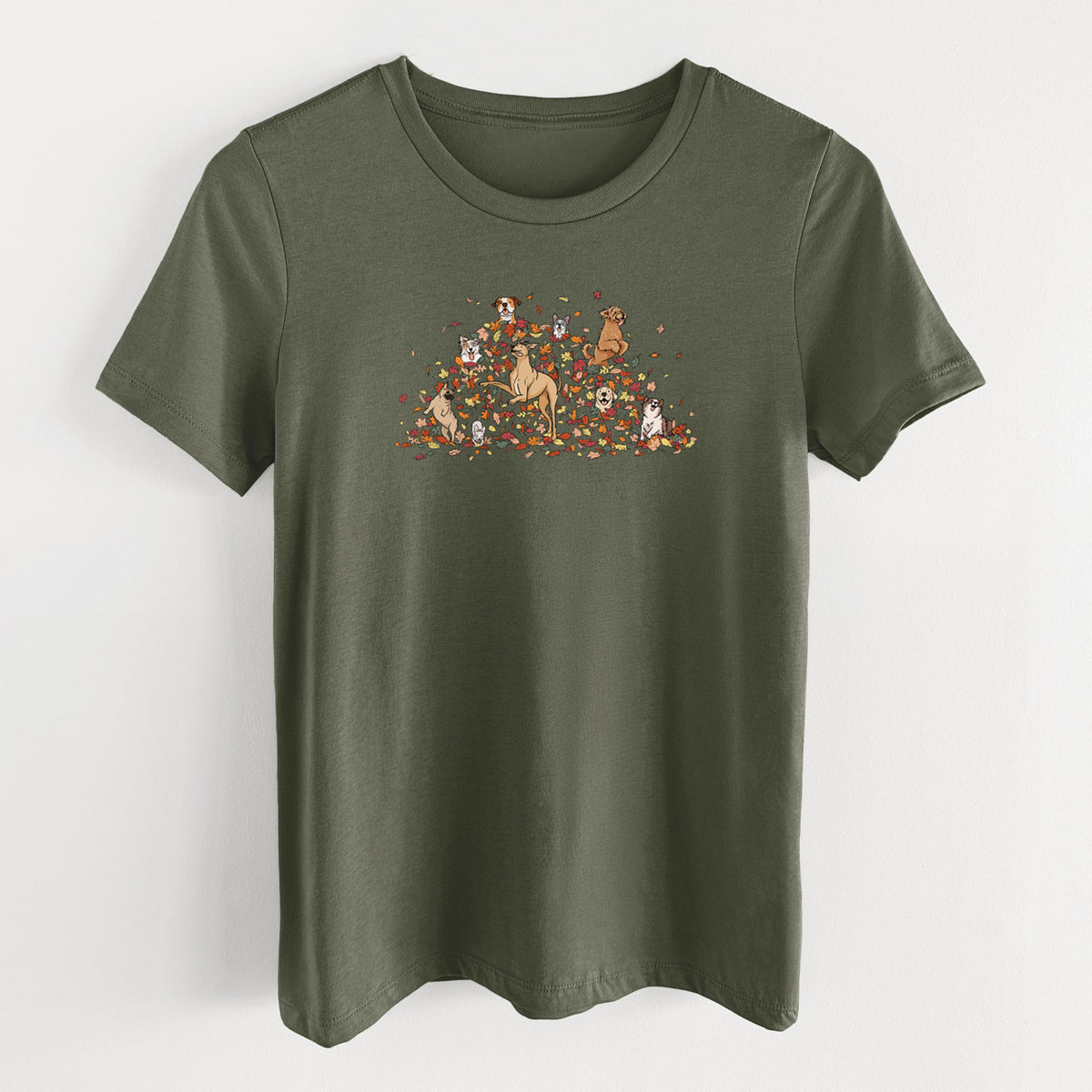 Fall Leaf Pile Pups - Women's Lightweight Relaxed Fit 100% Cotton Crewneck
