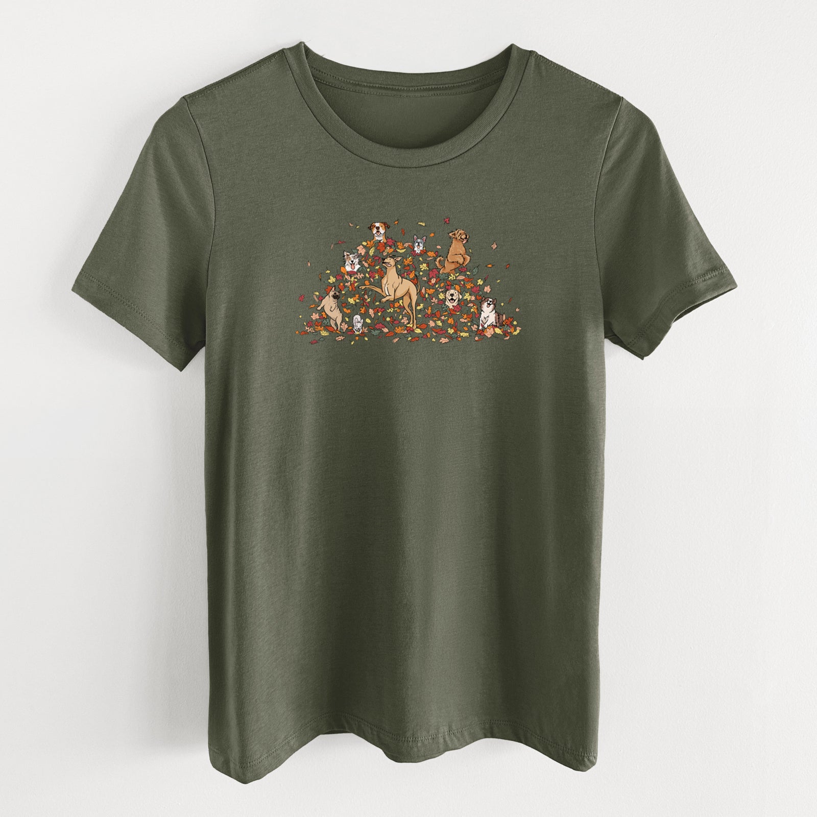 Fall Leaf Pile Pups - Women's Lightweight Relaxed Fit 100% Cotton Crewneck