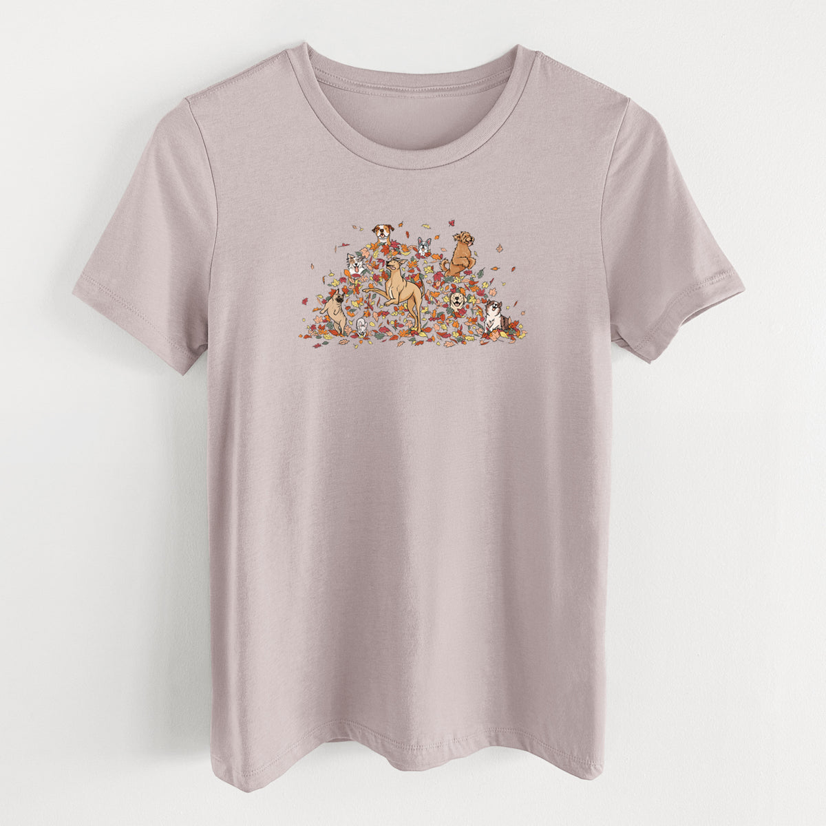 Fall Leaf Pile Pups - Women's Lightweight Relaxed Fit 100% Cotton Crewneck