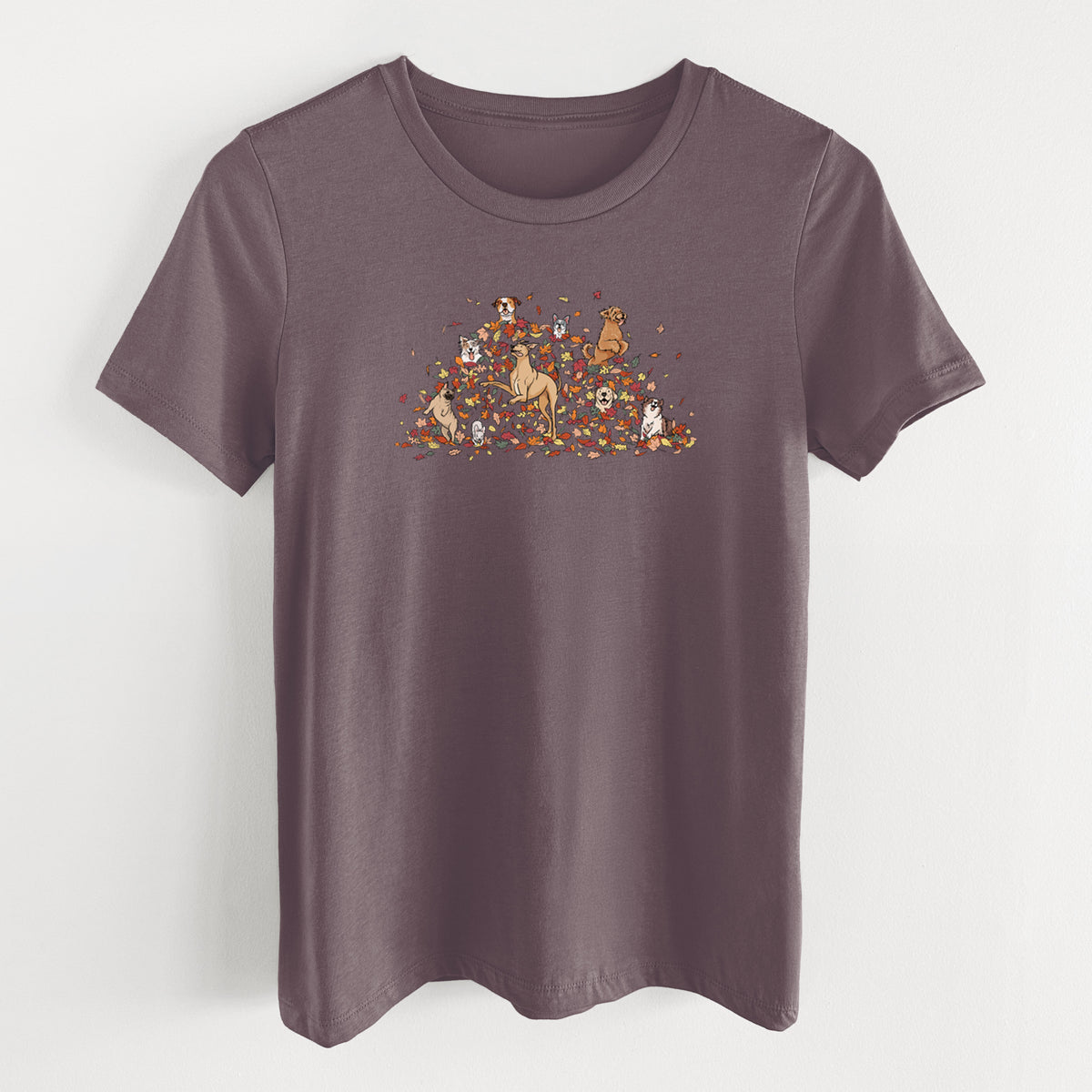 Fall Leaf Pile Pups - Women's Lightweight Relaxed Fit 100% Cotton Crewneck