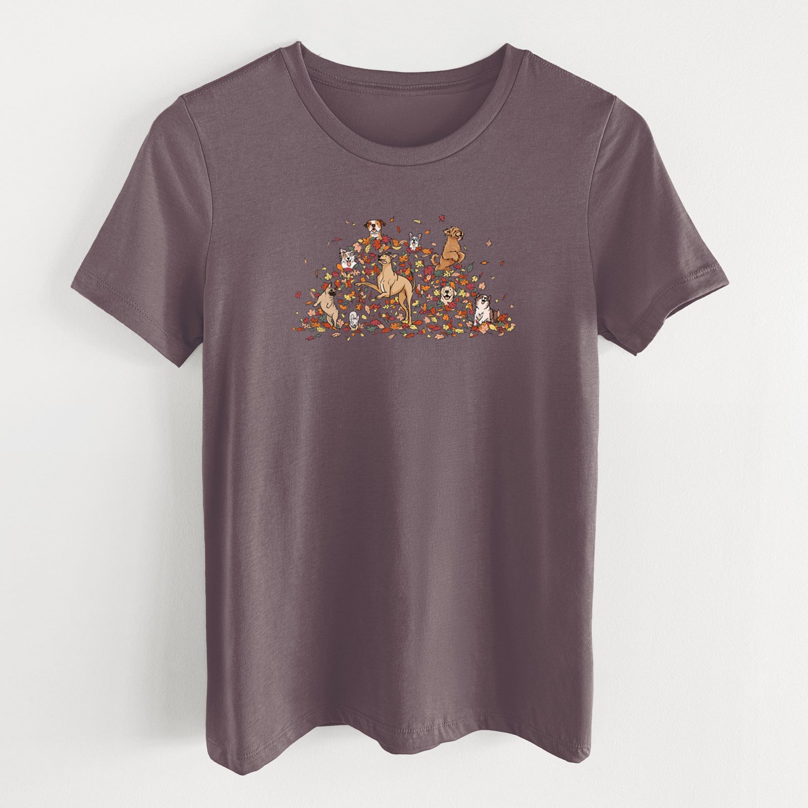 Fall Leaf Pile Pups - Women's Lightweight Relaxed Fit 100% Cotton Crewneck