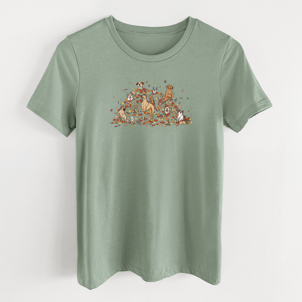 Fall Leaf Pile Pups - Women's Lightweight Relaxed Fit 100% Cotton Crewneck
