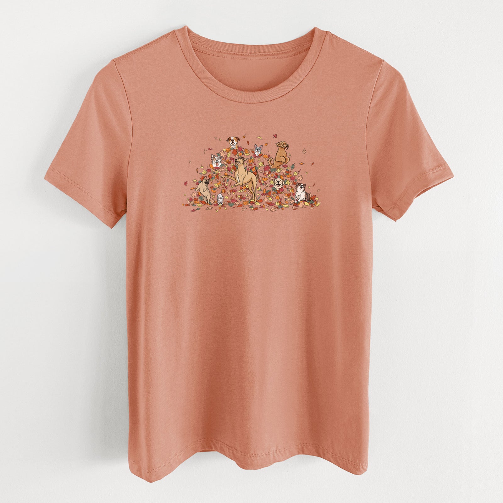 Fall Leaf Pile Pups - Women's Lightweight Relaxed Fit 100% Cotton Crewneck