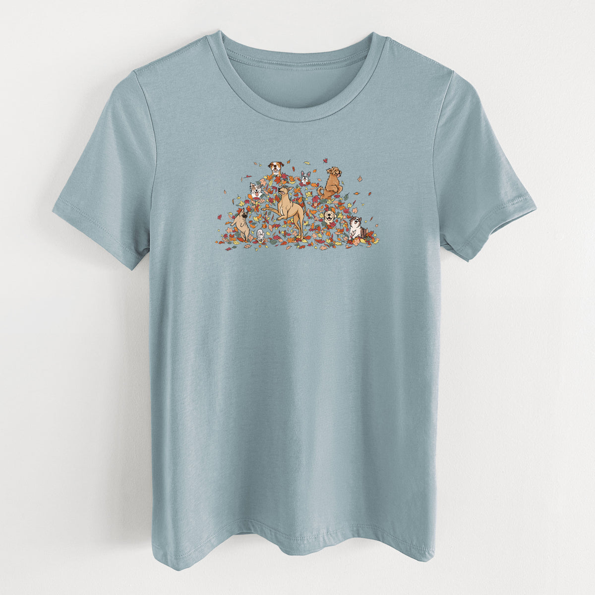 Fall Leaf Pile Pups - Women's Lightweight Relaxed Fit 100% Cotton Crewneck