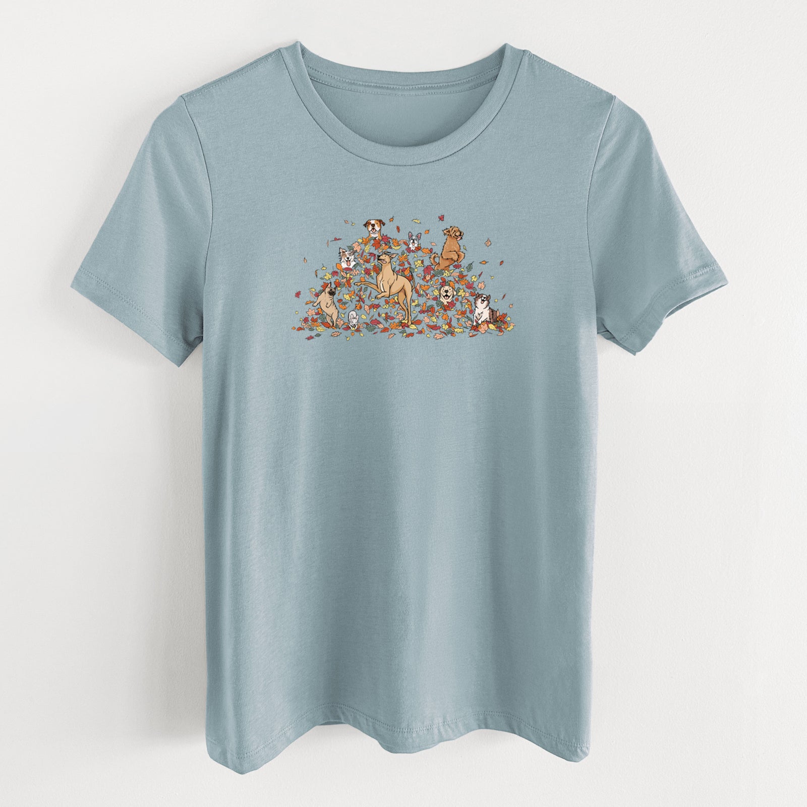 Fall Leaf Pile Pups - Women's Lightweight Relaxed Fit 100% Cotton Crewneck