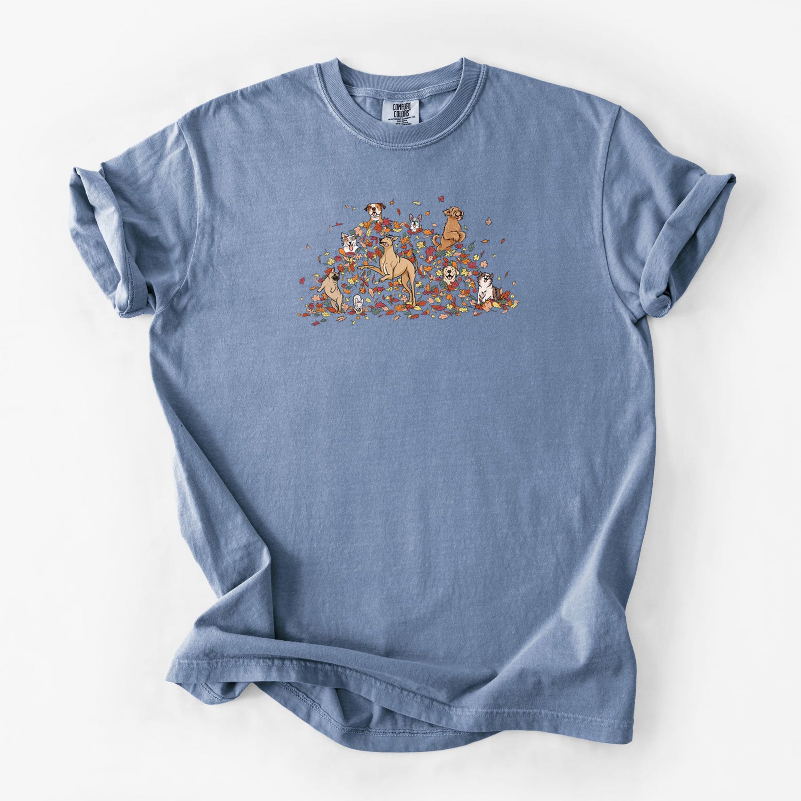 Fall Leaf Pile Pups - Unisex Comfort Colors Garment-Dyed Heavyweight T-shirt in Blue Jean