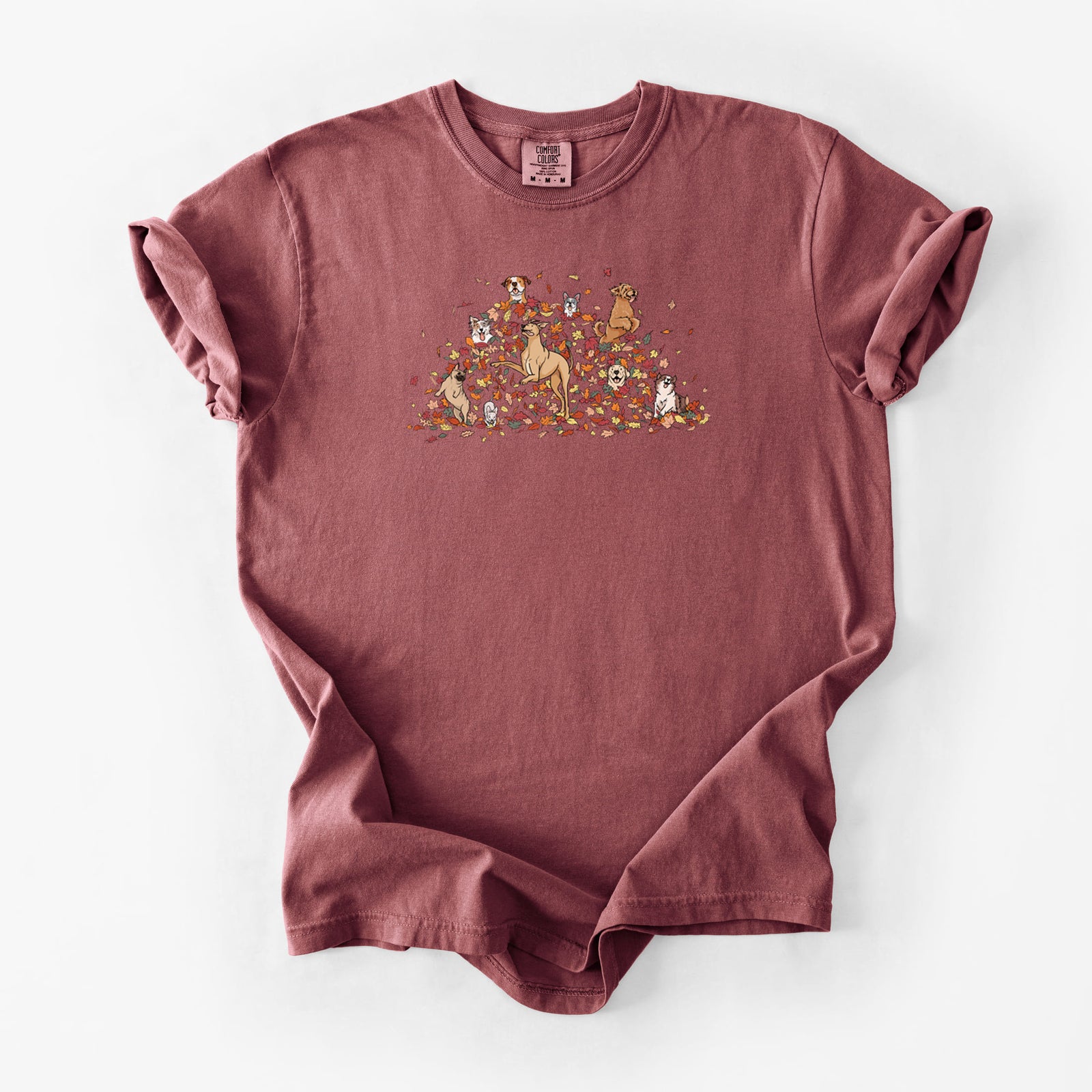 Fall Leaf Pile Pups - Unisex Comfort Colors Garment-Dyed Heavyweight T-shirt in Brick