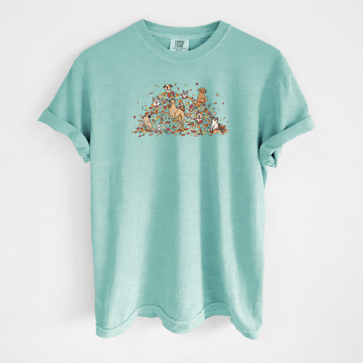 Fall Leaf Pile Pups - Unisex Comfort Colors Garment-Dyed Heavyweight T-shirt in Chalky Mint