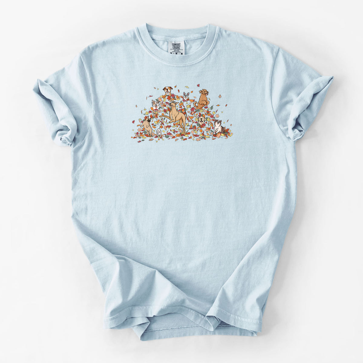 Fall Leaf Pile Pups - Unisex Comfort Colors Garment-Dyed Heavyweight T-shirt in Chambray