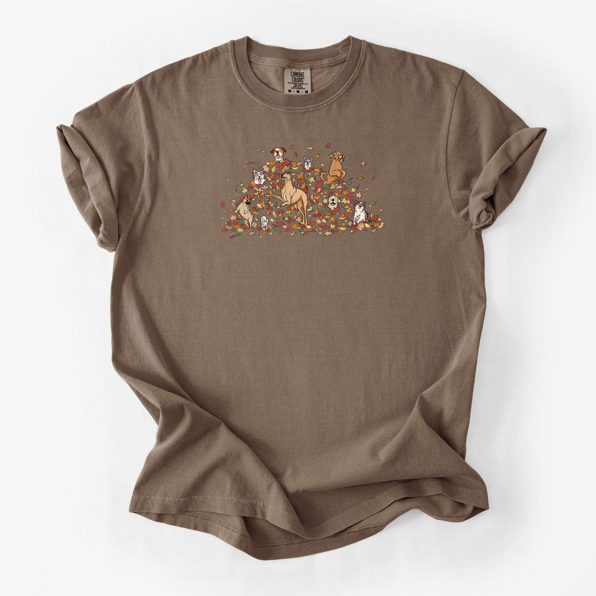 Fall Leaf Pile Pups - Unisex Comfort Colors Garment-Dyed Heavyweight T-shirt in Espresso