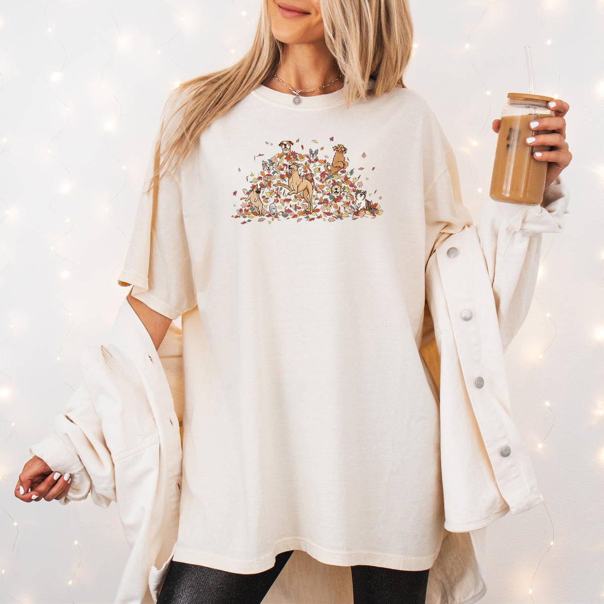 Fall Leaf Pile Pups - Unisex Comfort Colors Garment-Dyed Heavyweight T-shirt, worn by model