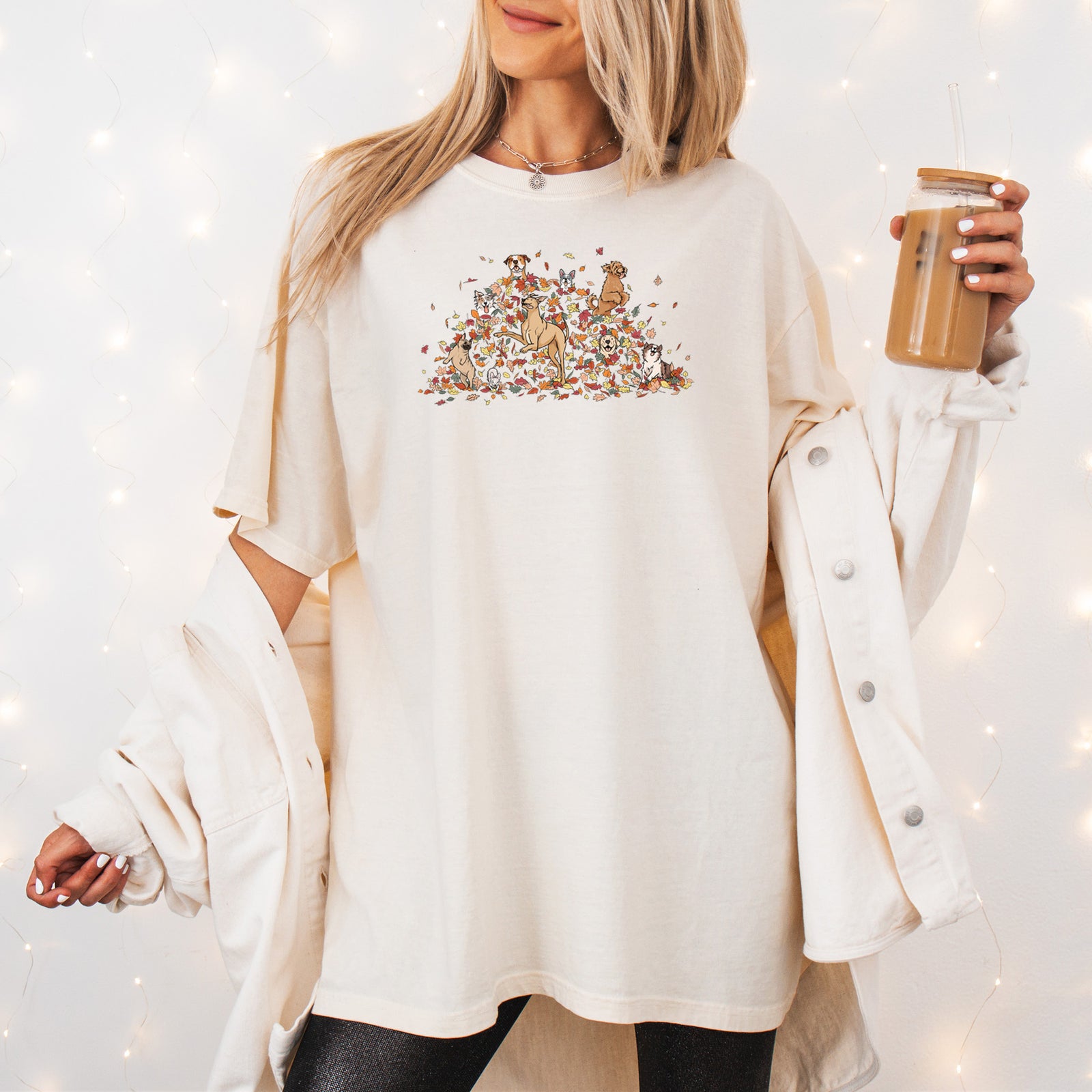 Fall Leaf Pile Pups - Unisex Comfort Colors Garment-Dyed Heavyweight T-shirt, worn by model
