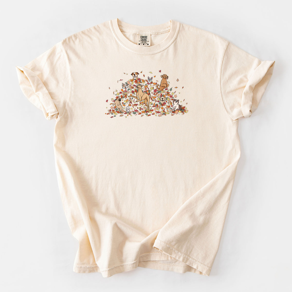 Fall Leaf Pile Pups - Unisex Comfort Colors Garment-Dyed Heavyweight T-shirt in Ivory