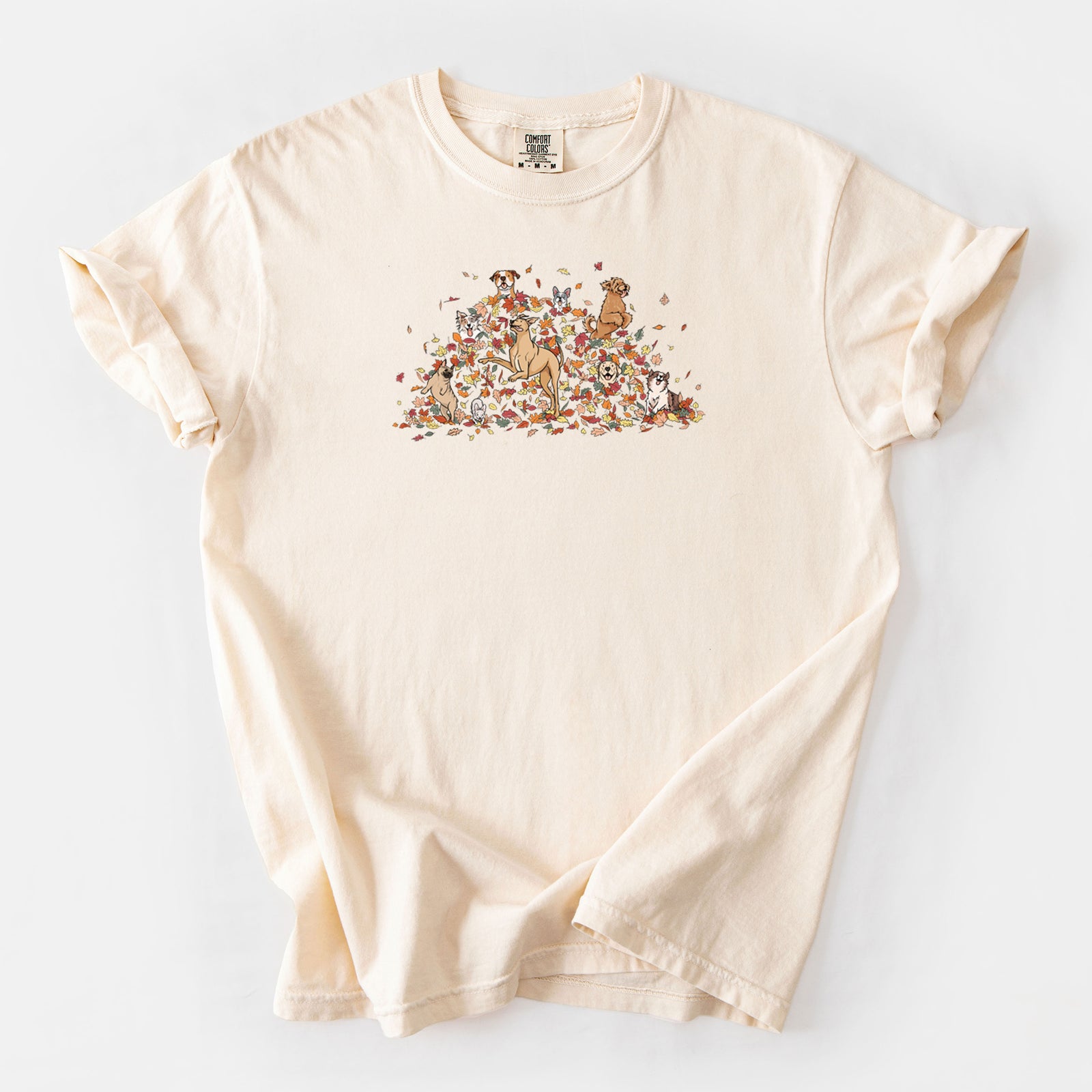 Fall Leaf Pile Pups - Unisex Comfort Colors Garment-Dyed Heavyweight T-shirt in Ivory