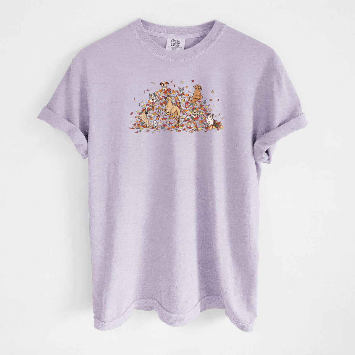 Fall Leaf Pile Pups - Unisex Comfort Colors Garment-Dyed Heavyweight T-shirt in Orchid