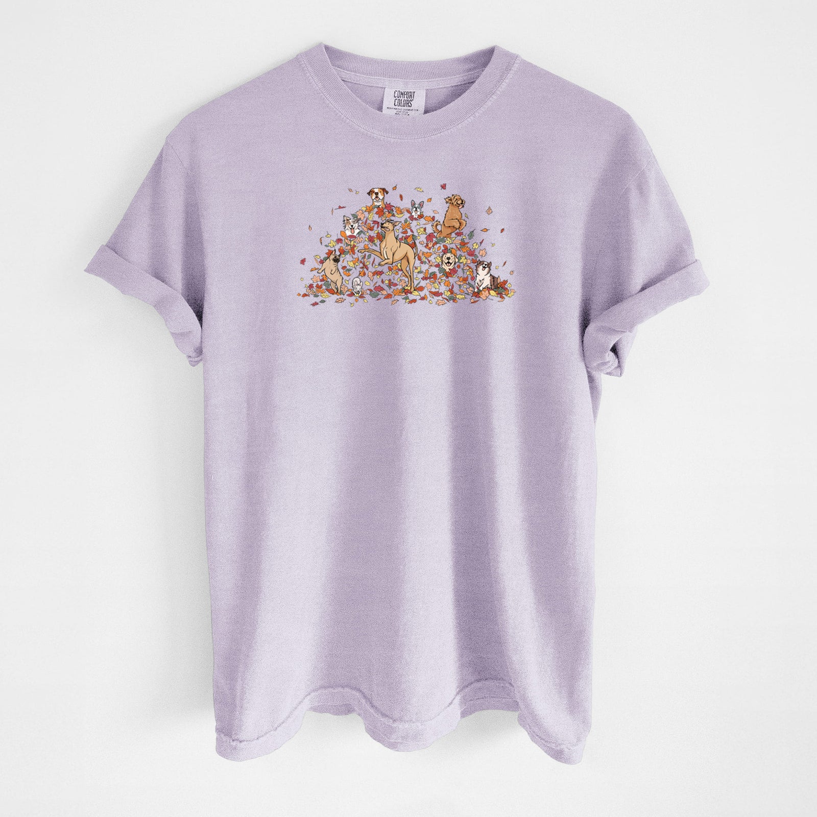 Fall Leaf Pile Pups - Unisex Comfort Colors Garment-Dyed Heavyweight T-shirt in Orchid