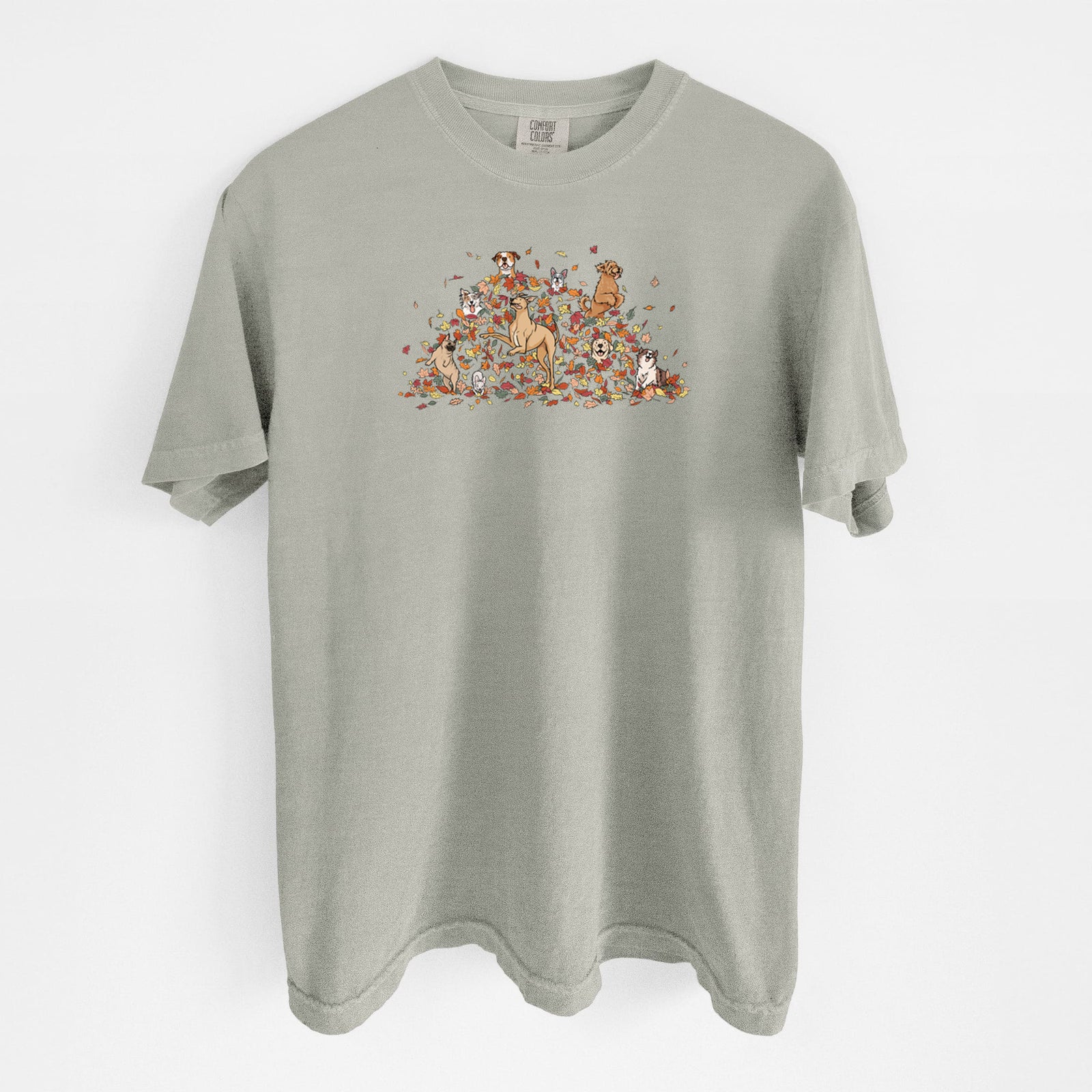 Fall Leaf Pile Pups - Unisex Comfort Colors Garment-Dyed Heavyweight T-shirt in Sandstone