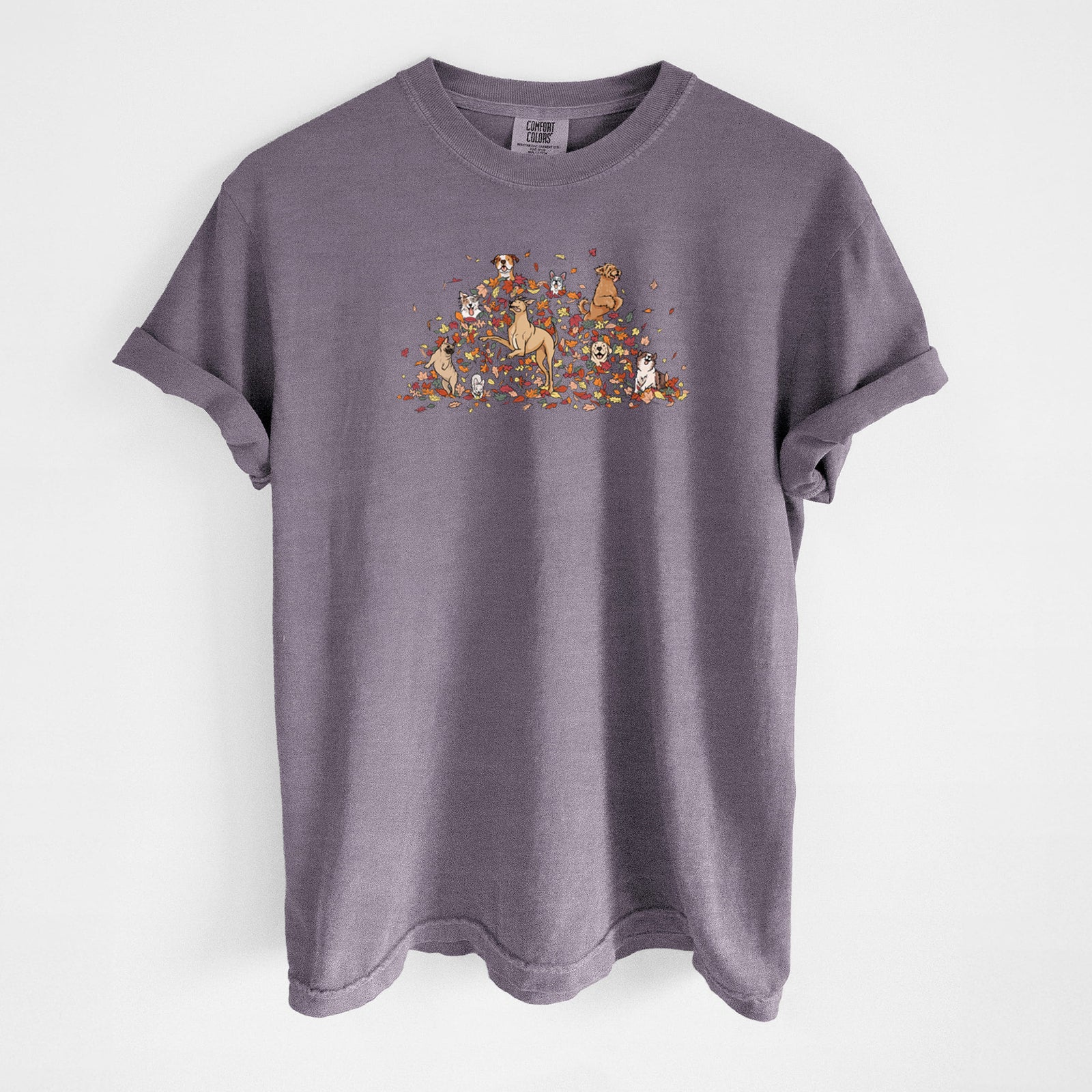 Fall Leaf Pile Pups - Unisex Comfort Colors Garment-Dyed Heavyweight T-shirt in Wine