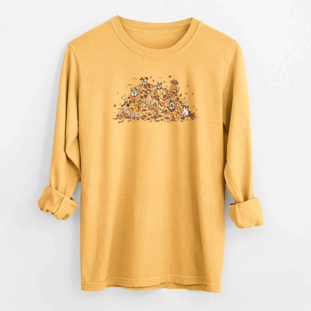 Fall Leaf Pile Pups - Heavyweight 100% Cotton Long Sleeve