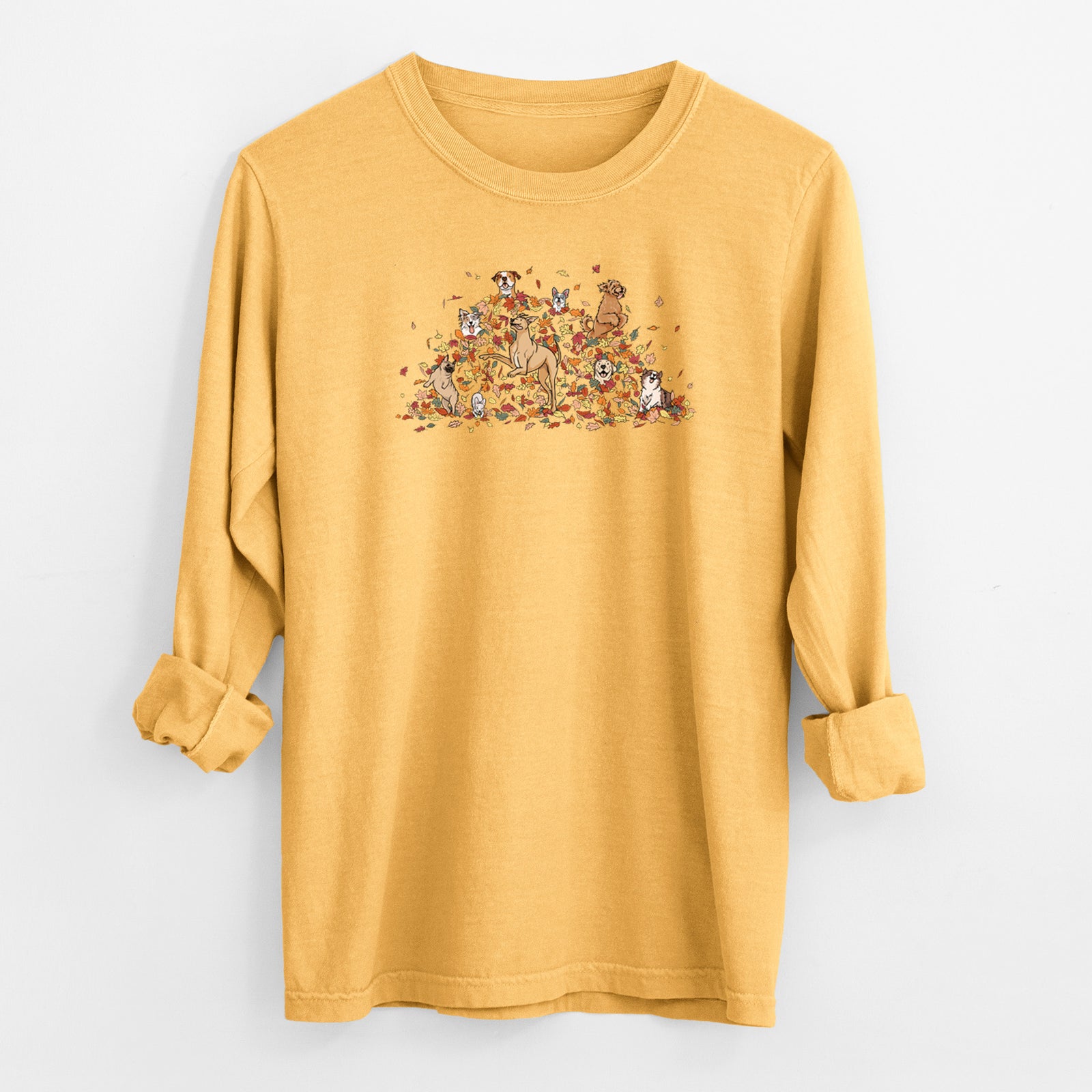 Fall Leaf Pile Pups - Heavyweight 100% Cotton Long Sleeve