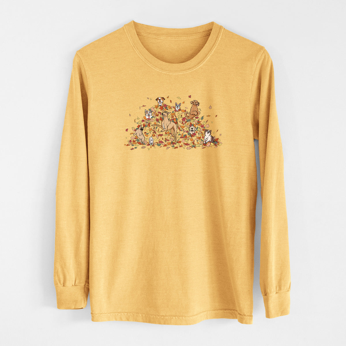 Fall Leaf Pile Pups - Heavyweight 100% Cotton Long Sleeve